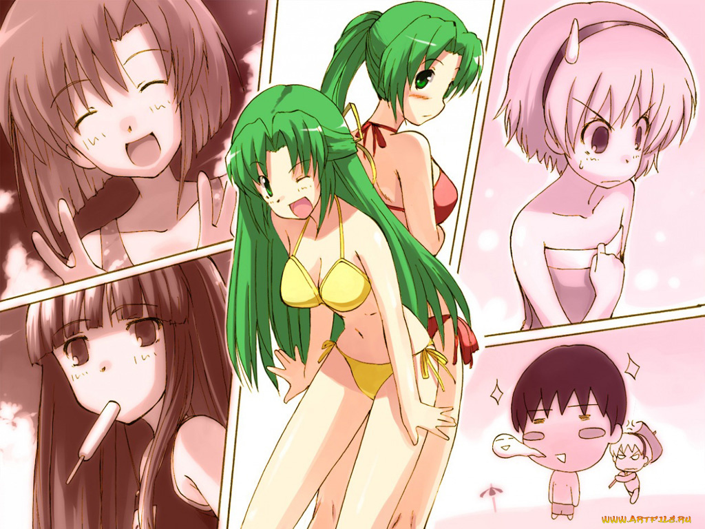 аниме, higurashi, no, naku, koro, ni, ryuuguu, rena, sonozaki, mion, shion, houjou, satoko, maebara, keiichi, furude, rika