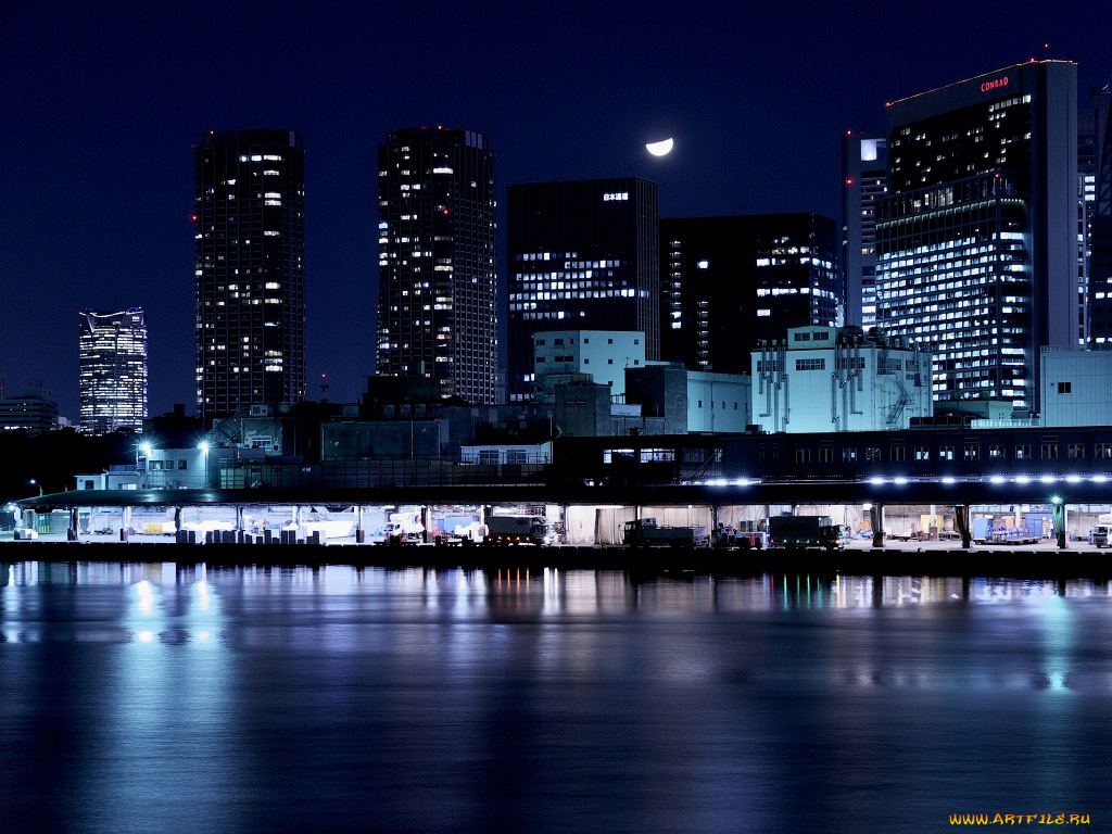 города, огни, ночного