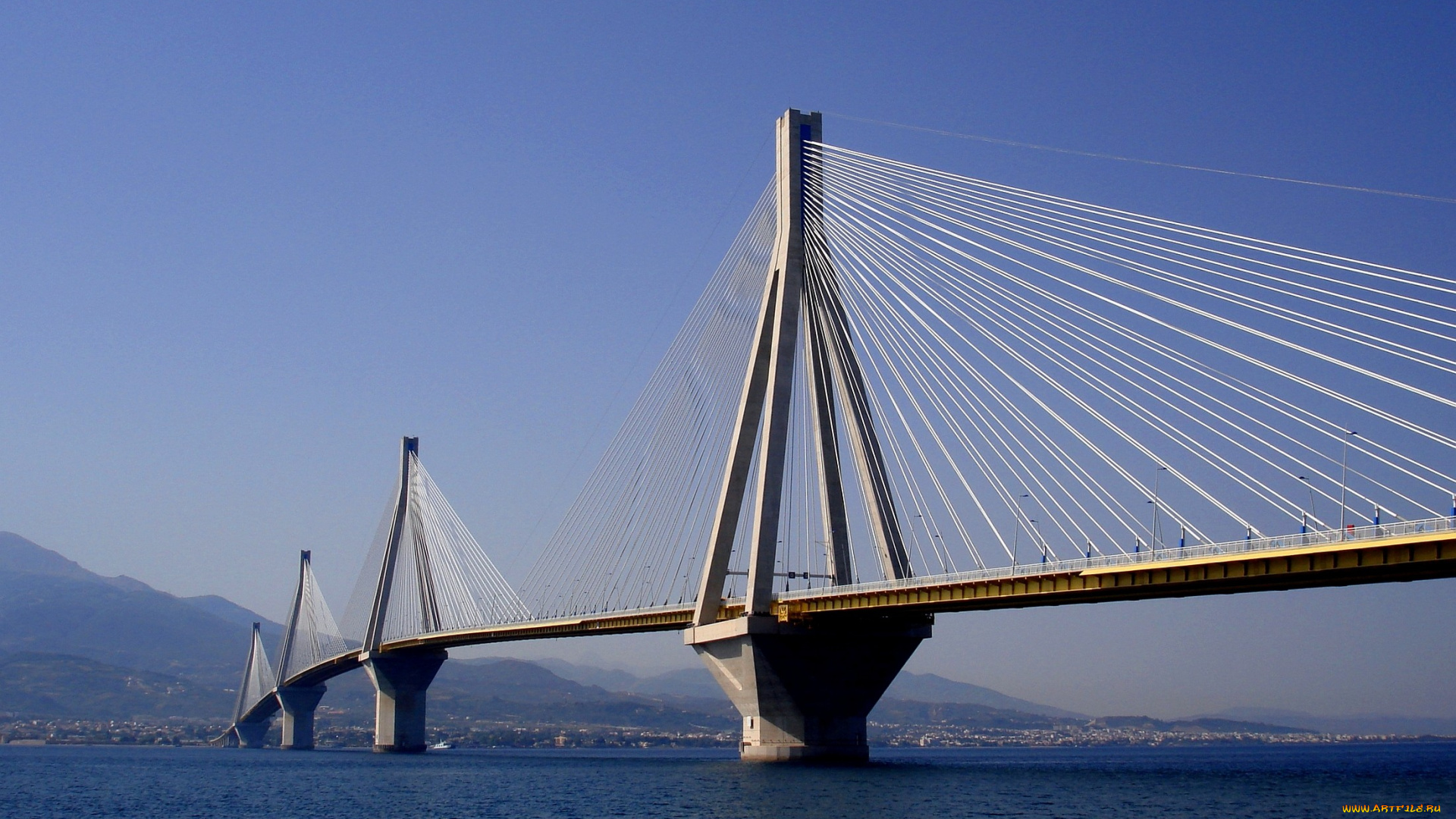 города, мосты, вода, тросы