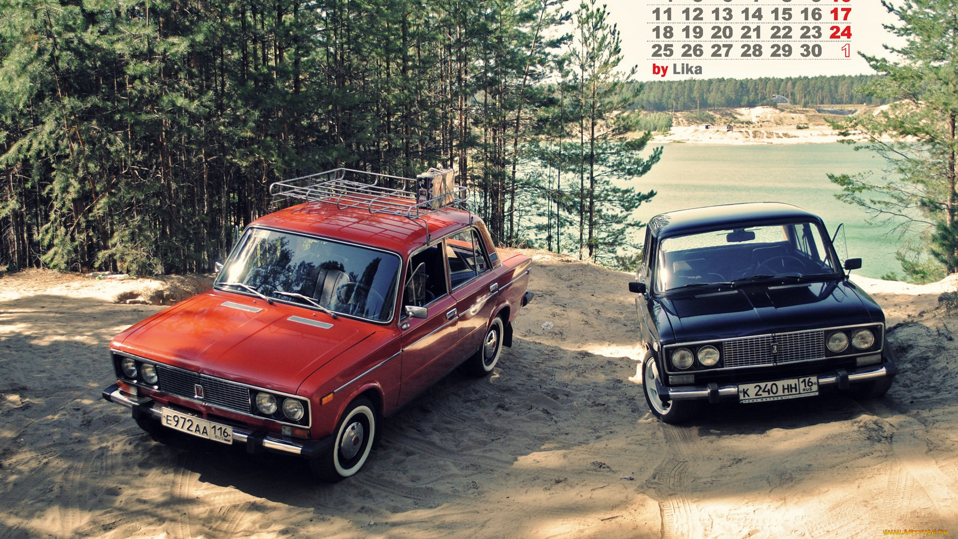 календари, автомобили, песок