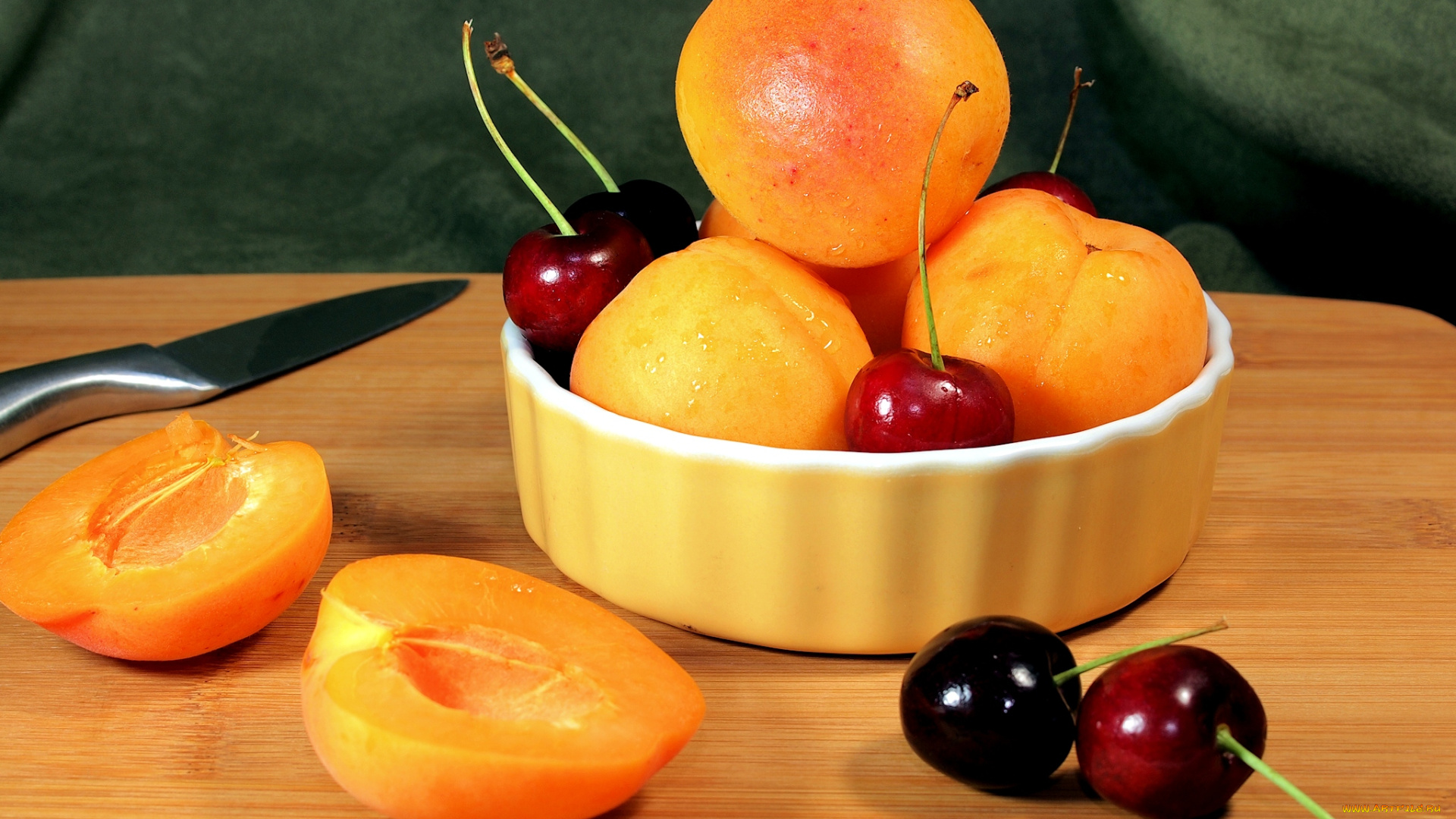 еда, фрукты, ягоды, абрикосы, черешни