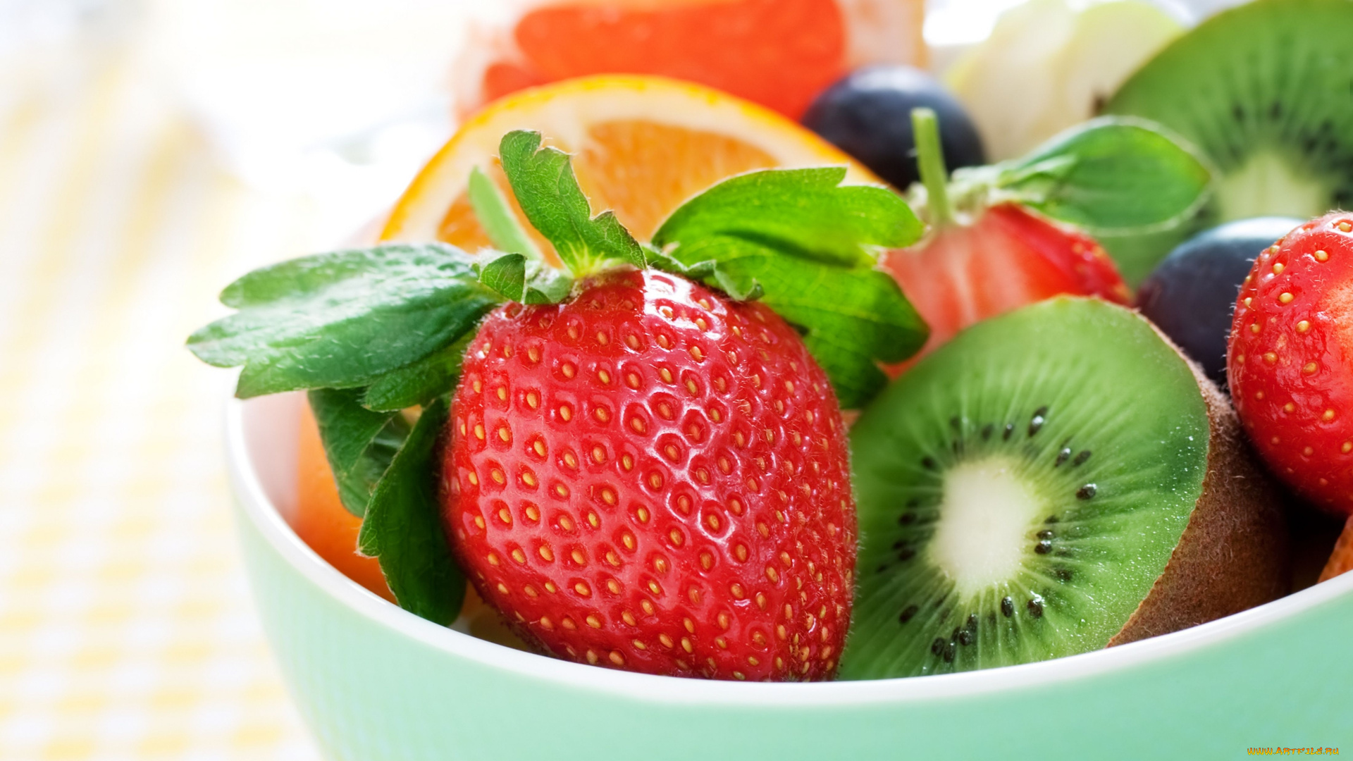 еда, фрукты, ягоды, клубника, киви