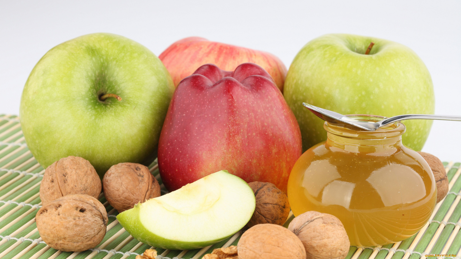 еда, разное, мёд, орехи, яблоки