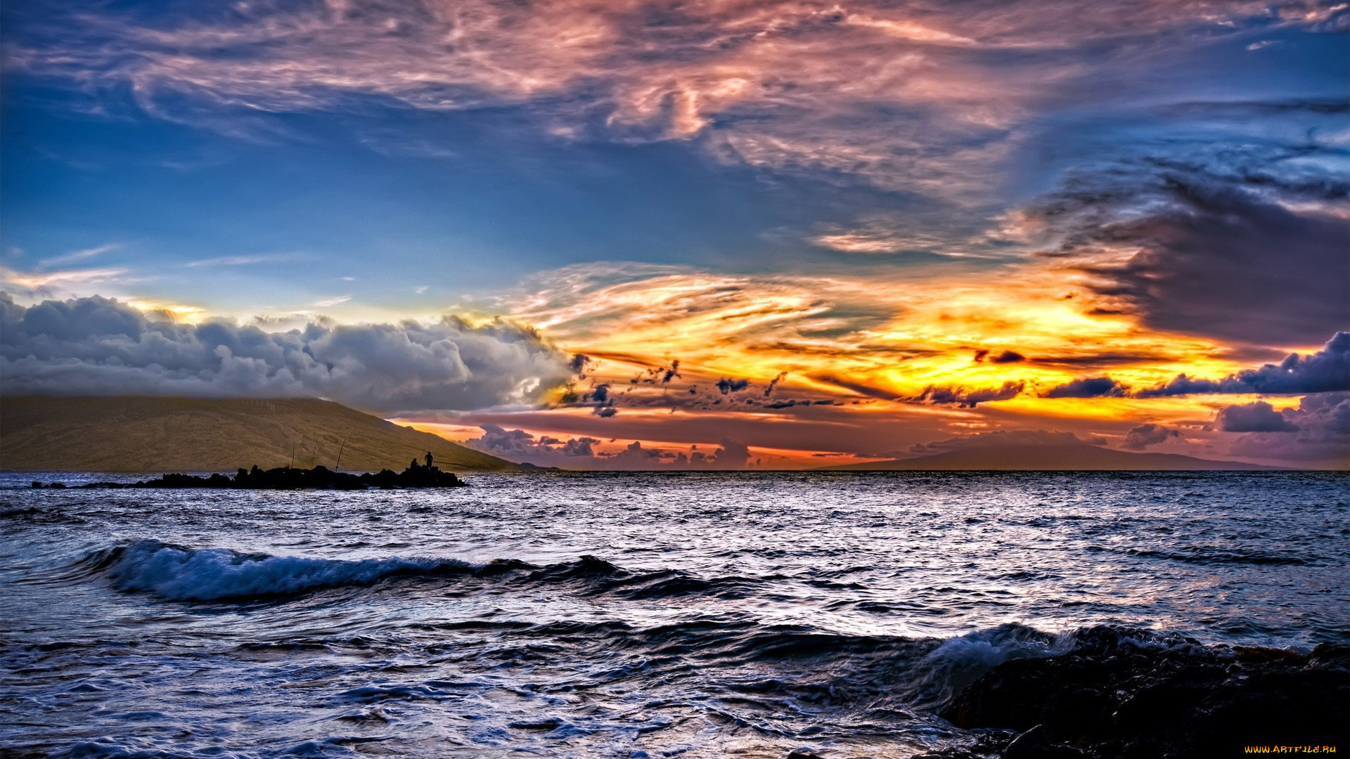 природа, моря, океаны, тучи, океан, сумрак, камни, волны