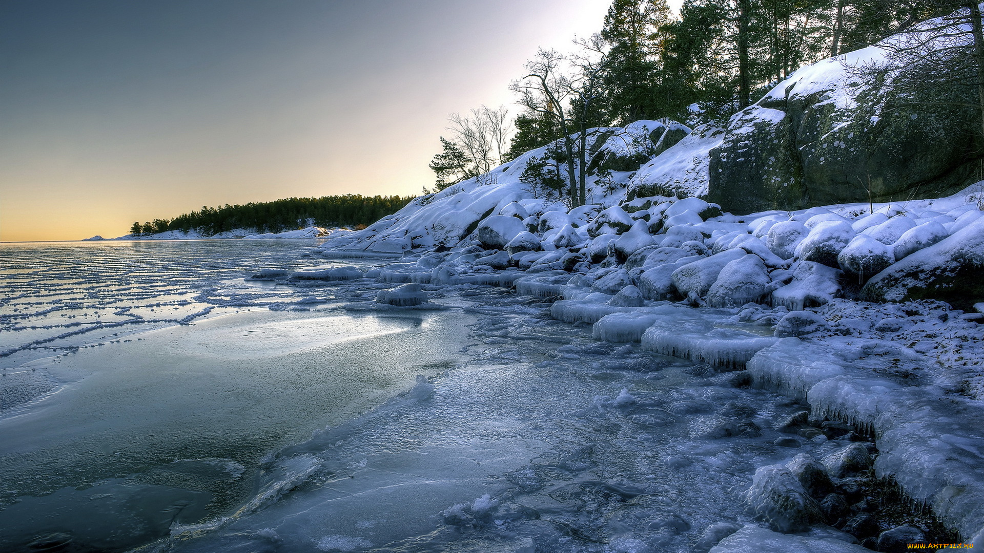 природа, реки, озера, деревья, лед, снег, река