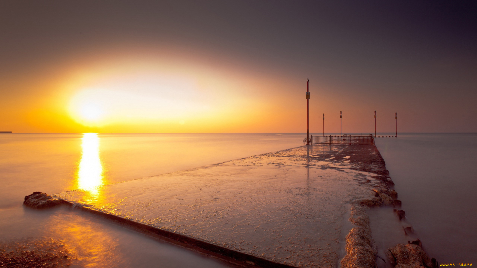 природа, восходы, закаты, океан, мол, тучи, солнце, свет