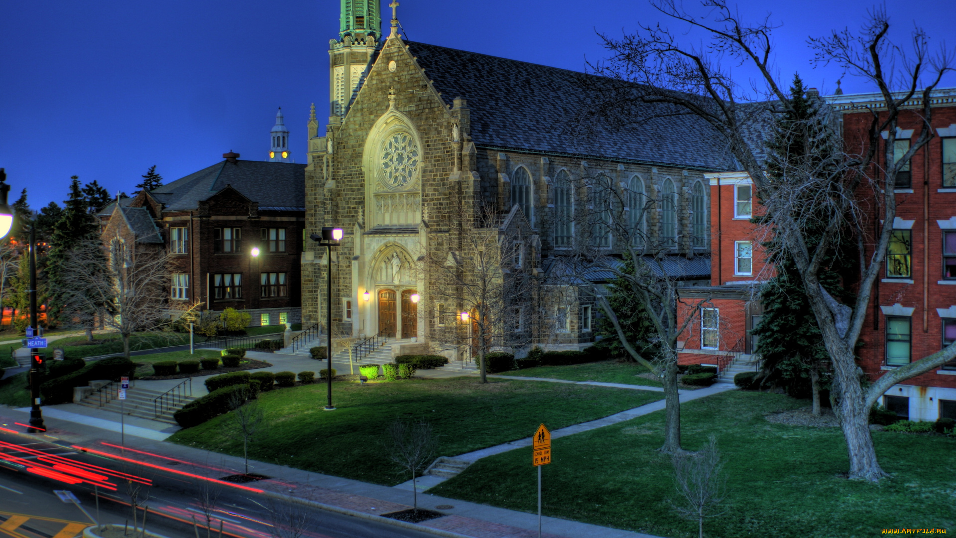 university, heights, нью, йорк, сша, города, огни, ночь, здание