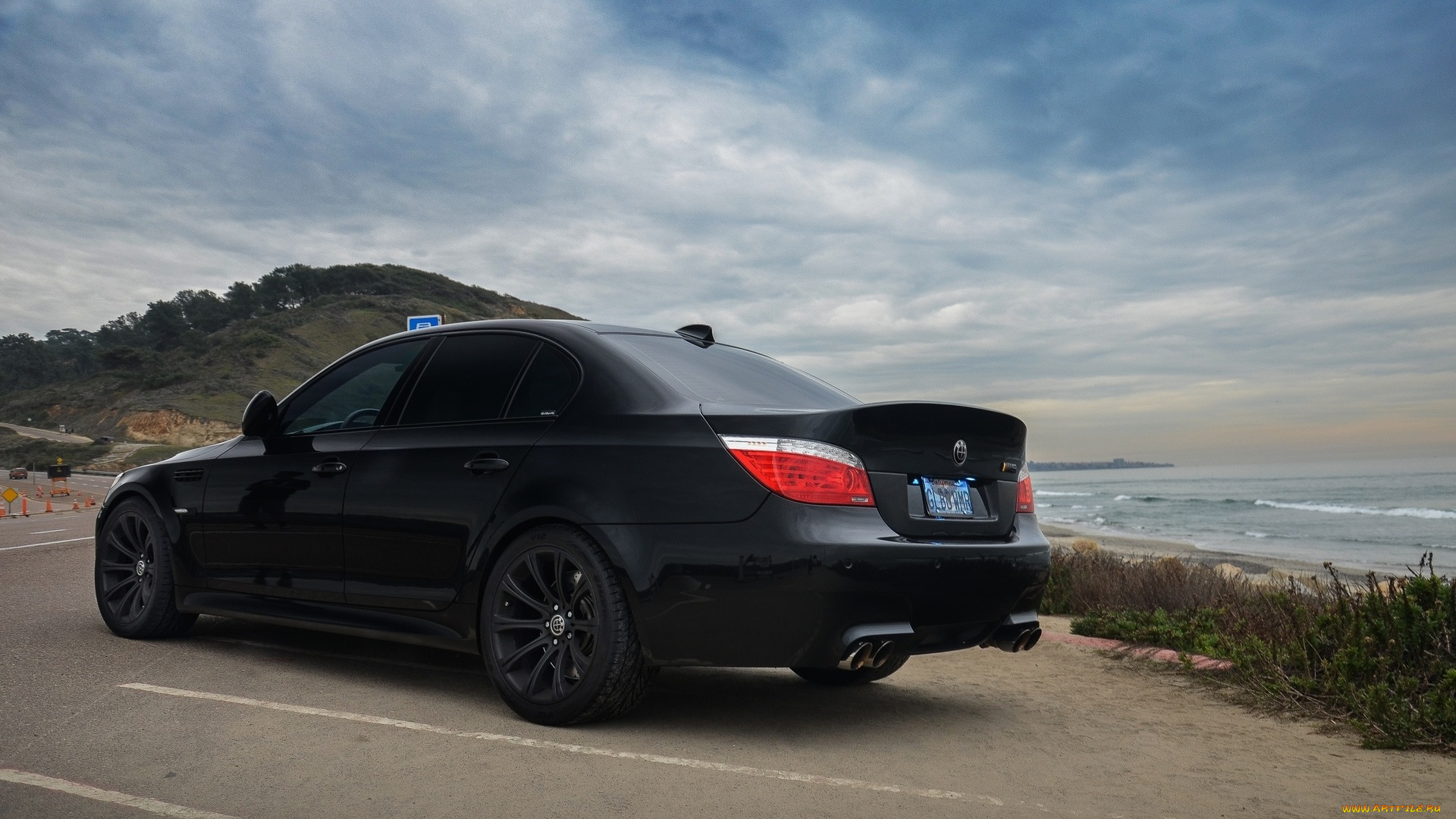 автомобили, bmw, чёрный, небо, вид, сзади, парковка