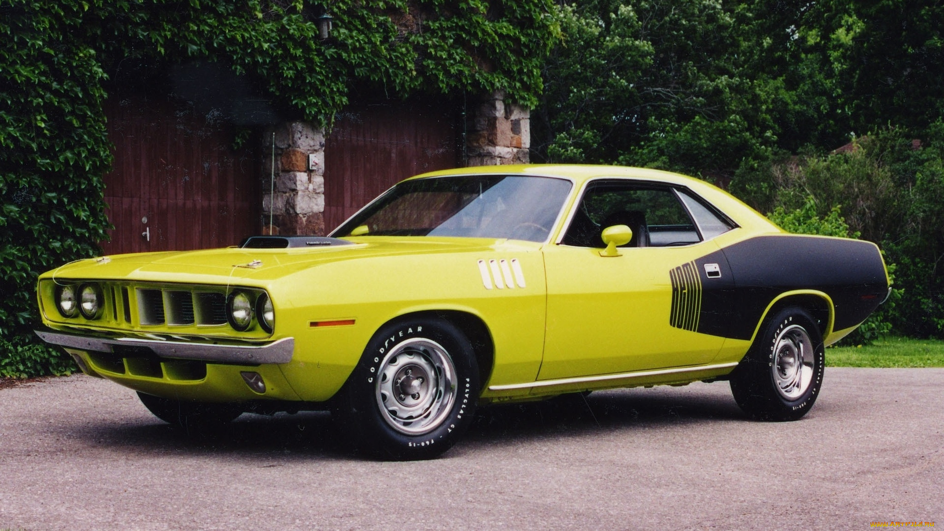 автомобили, plymouth, плимут, hemi, cuda, muscle, car, чёрно, yellow, black
