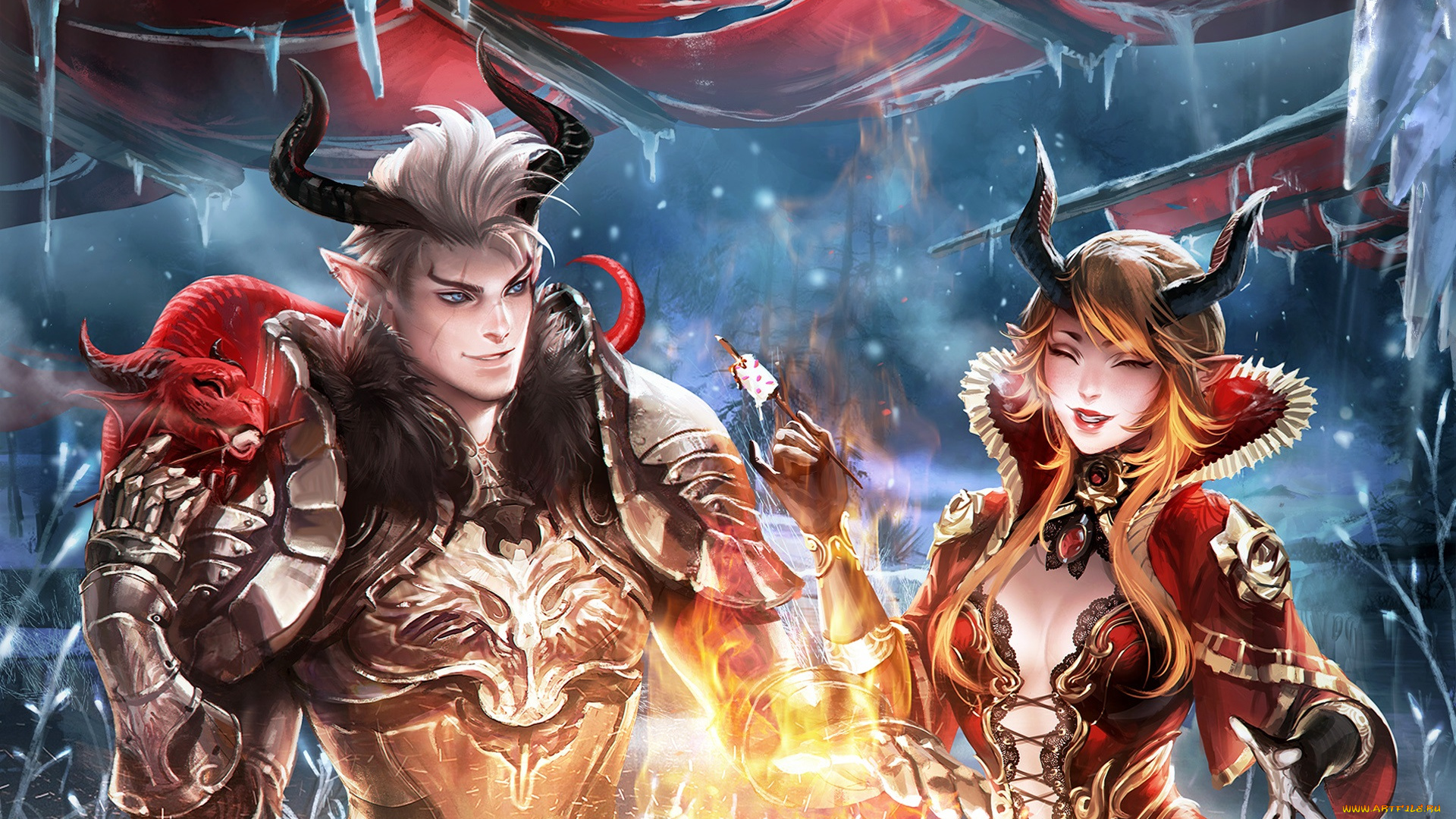 фэнтези, демоны, девушка, кастаники, парень