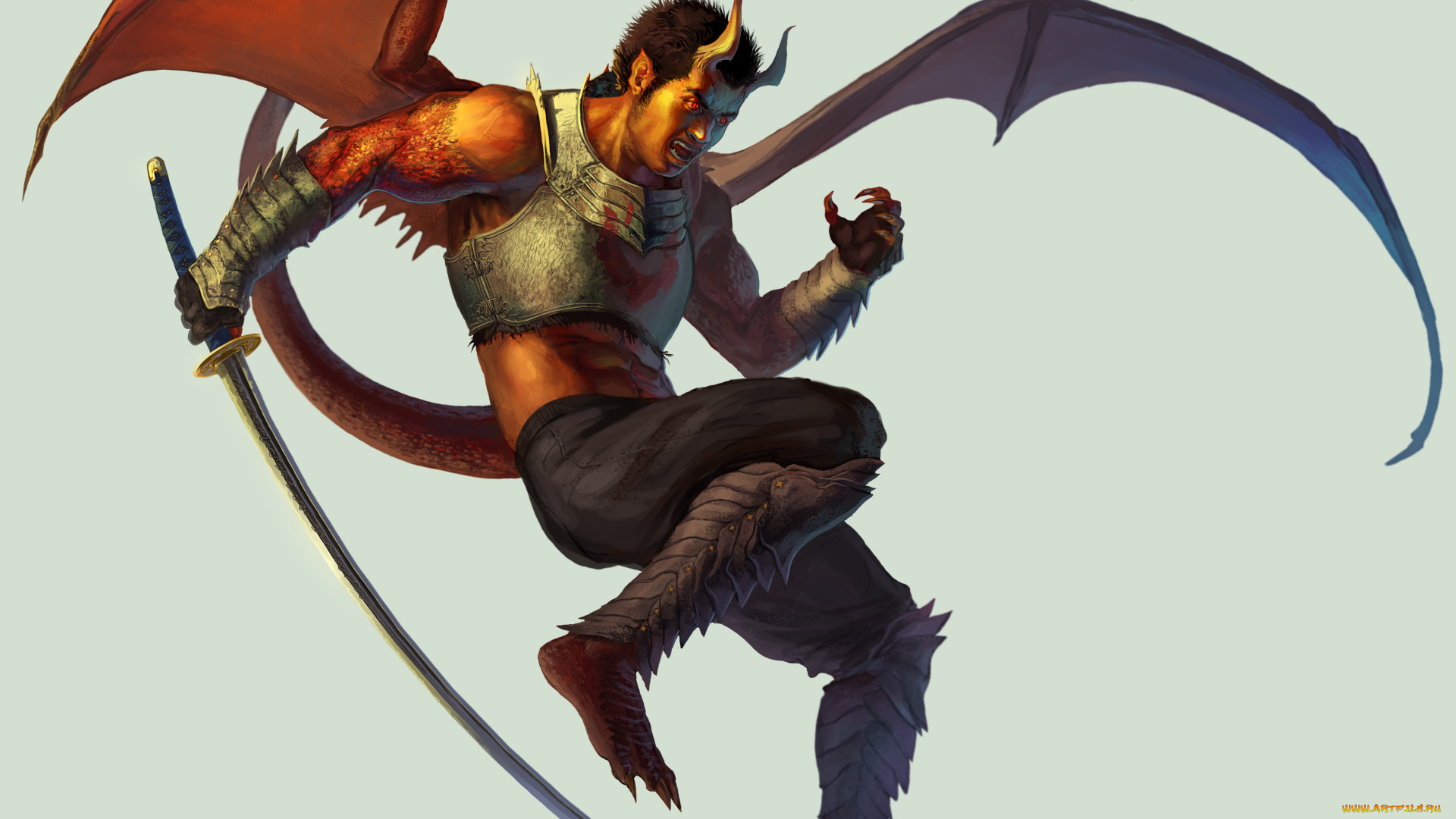 фэнтези, демоны, меч, крылья, рога, демон