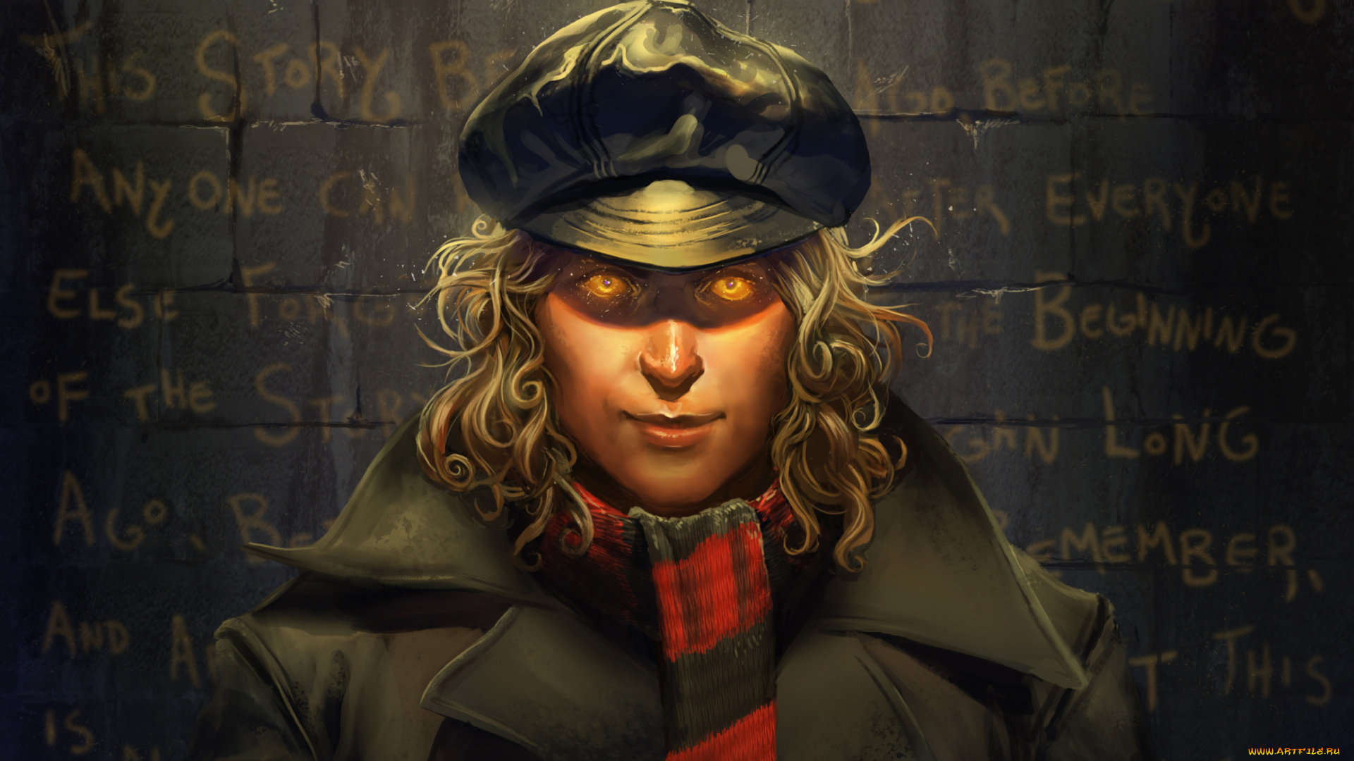 фэнтези, люди, берет, шарф