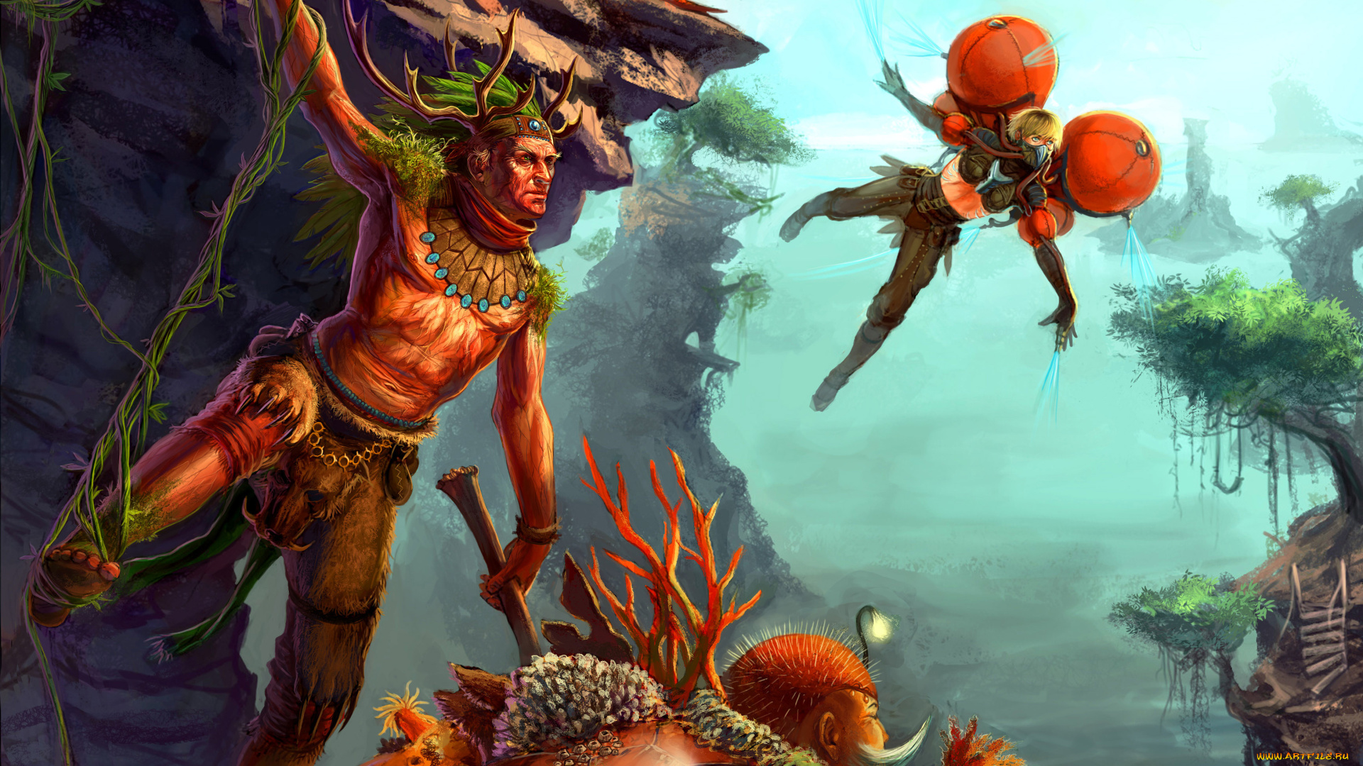 фэнтези, люди, лиана