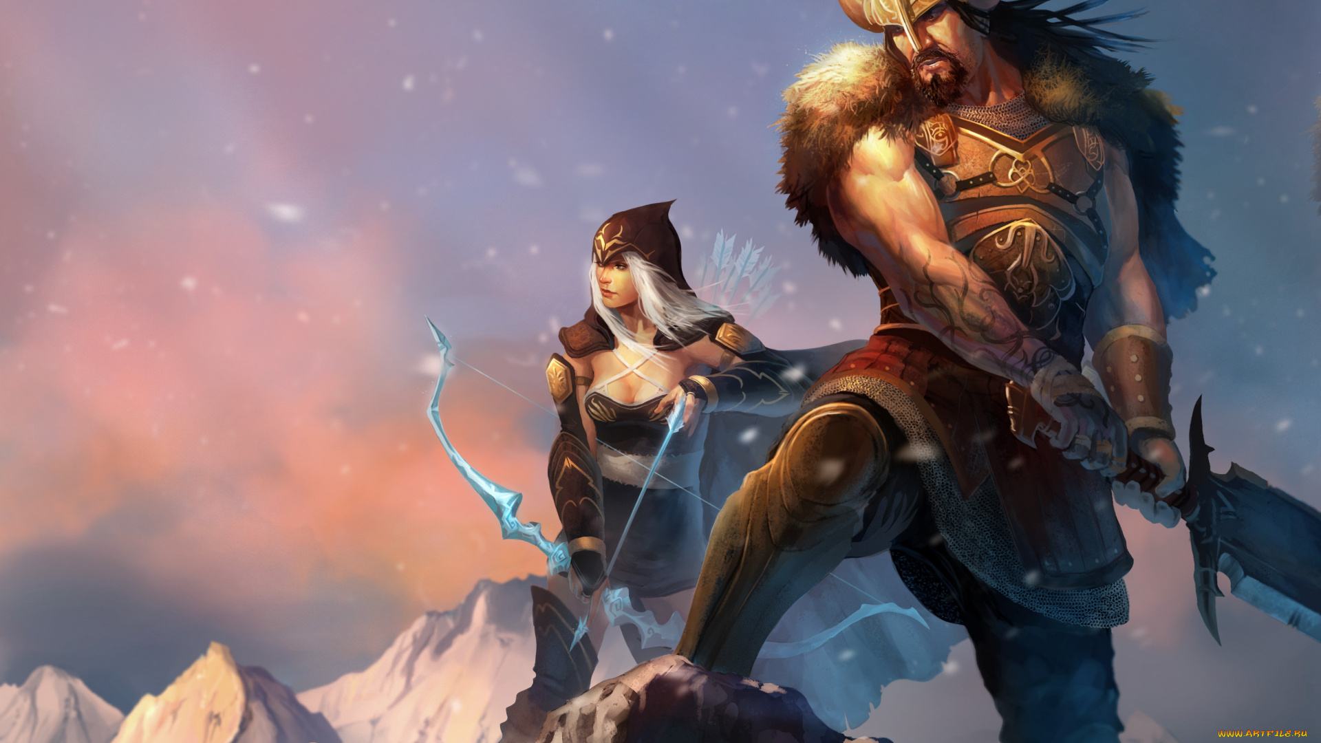 фэнтези, люди, воин, горы, амазонка
