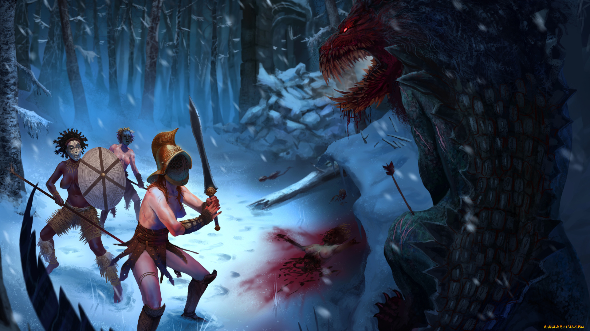 фэнтези, существа, меч, щит, шлем