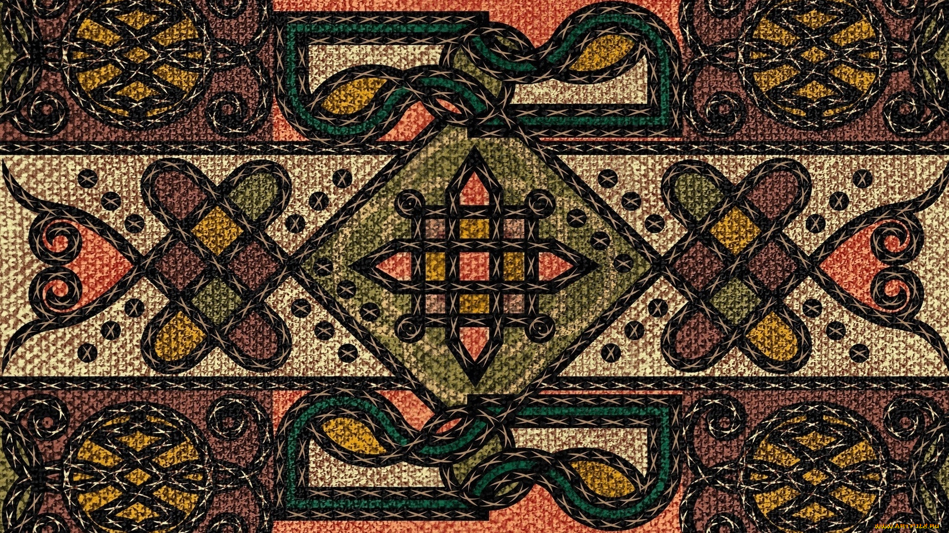 векторная, графика, ковёр, тибетский, плетёный