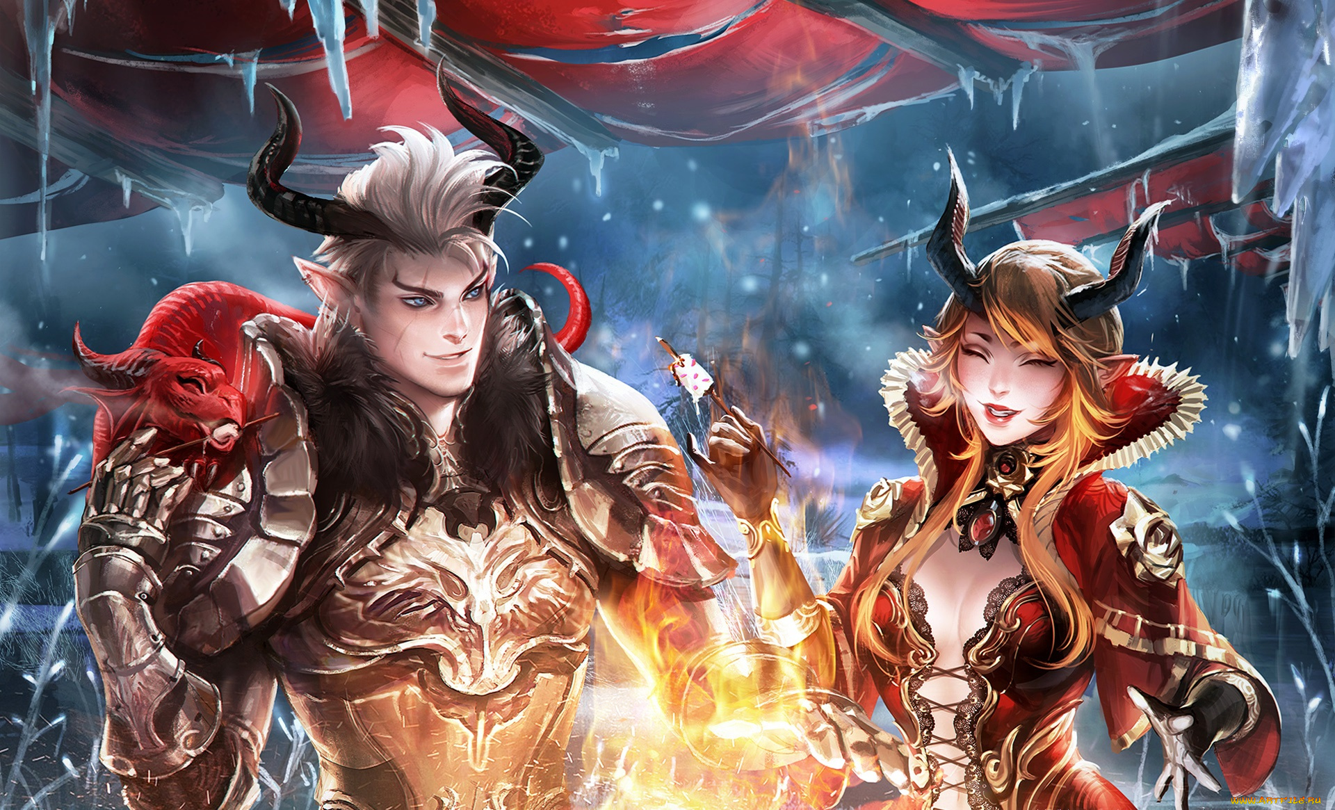 фэнтези, демоны, девушка, кастаники, парень