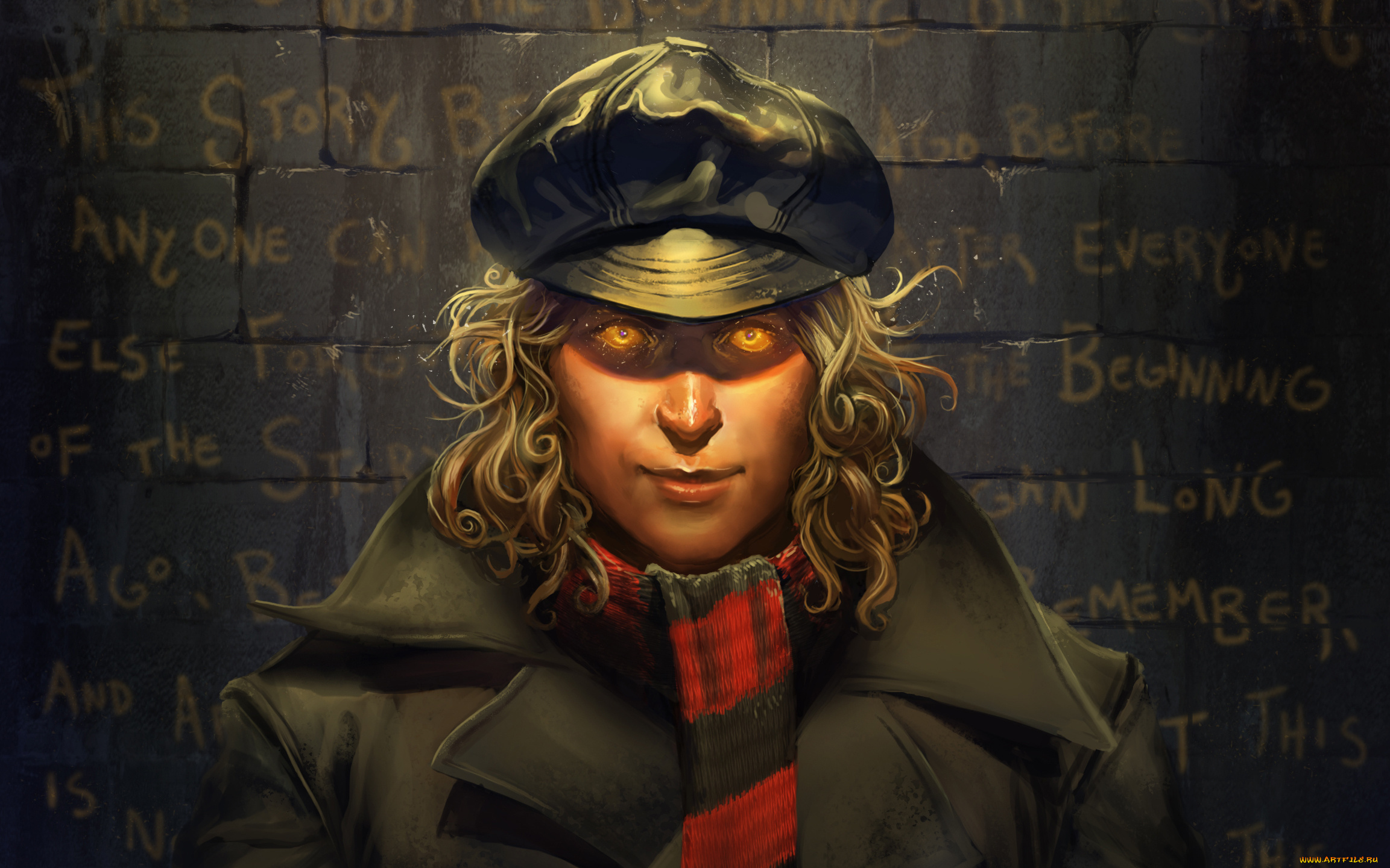 фэнтези, люди, берет, шарф