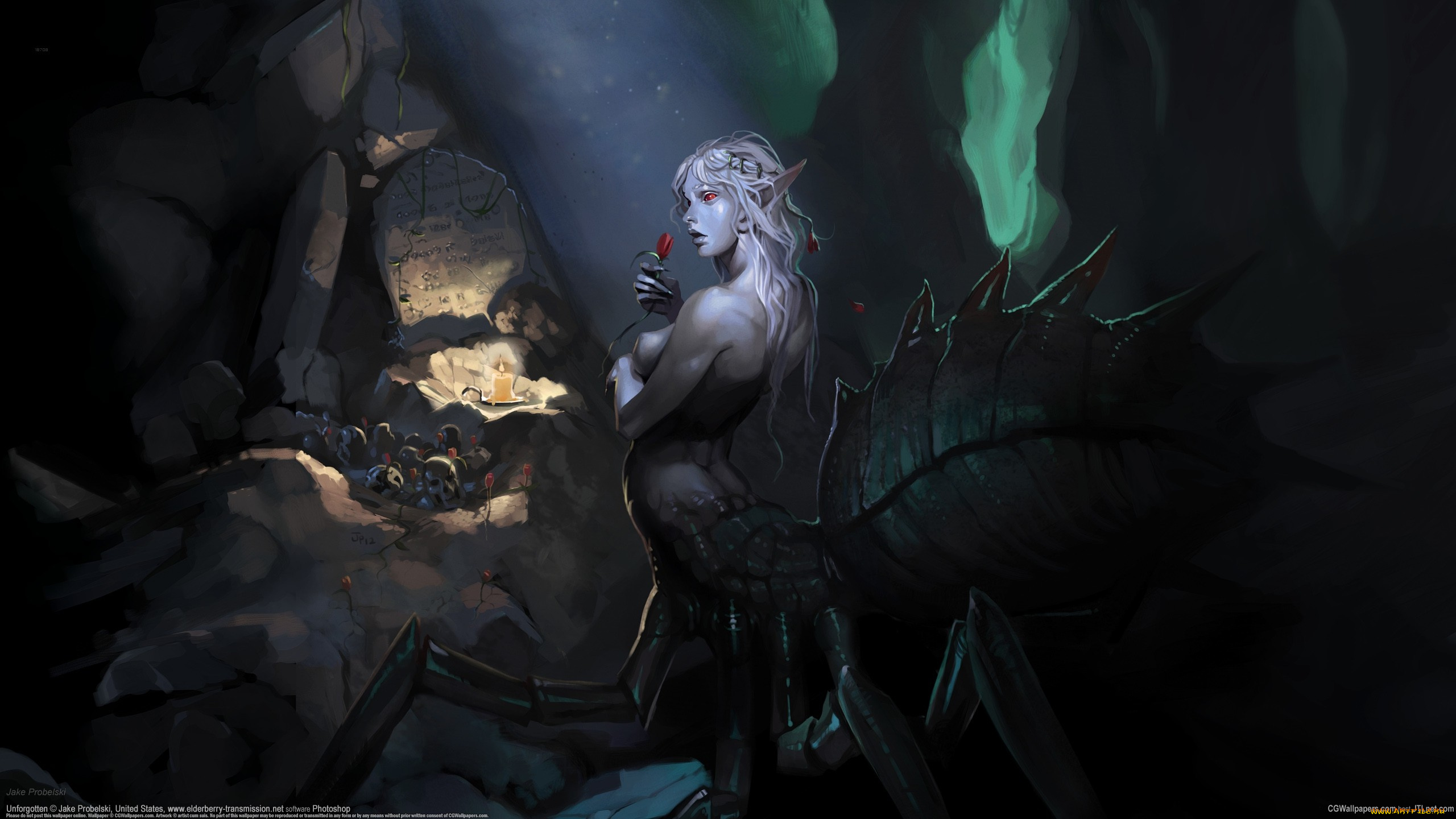 jake, probelski, фэнтези, существа, пещера, черепа, паучиха, девушка, jake, probelski