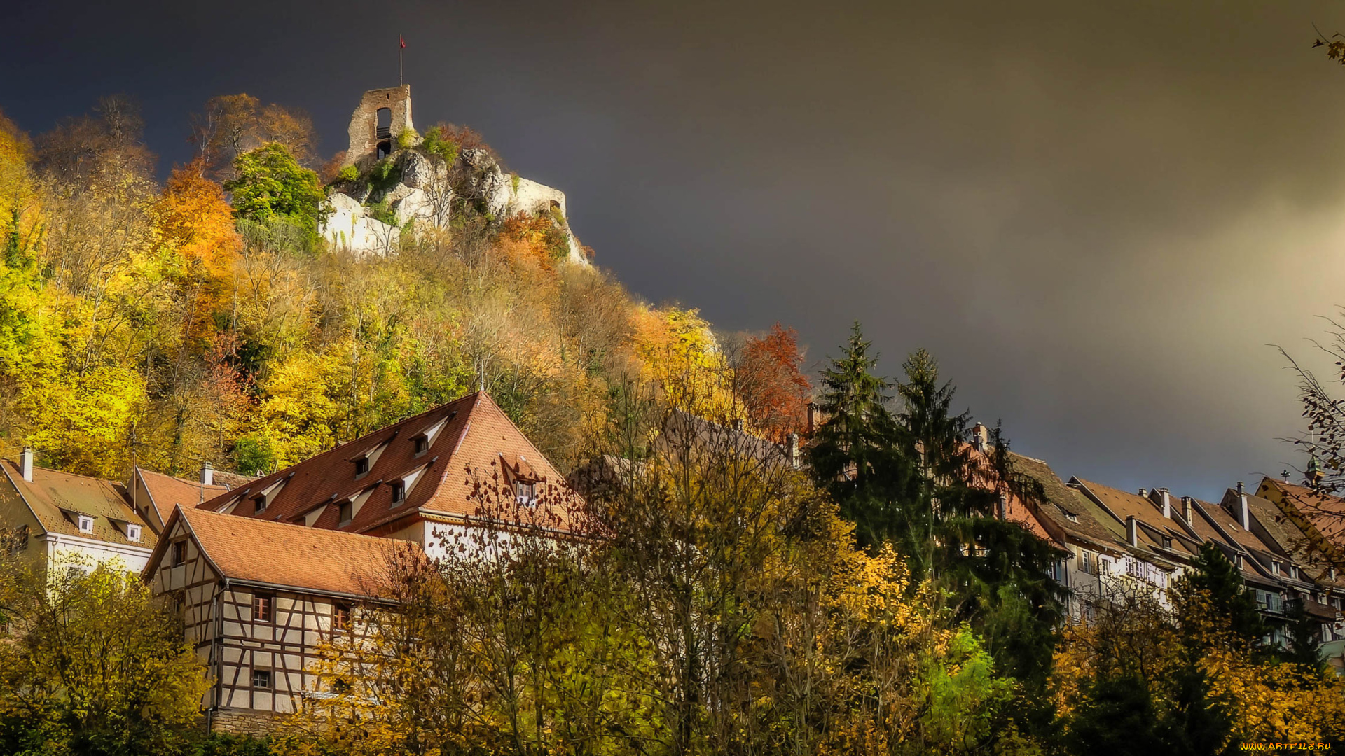 castle, of, ferrette, города, замки, франции, холм, замок