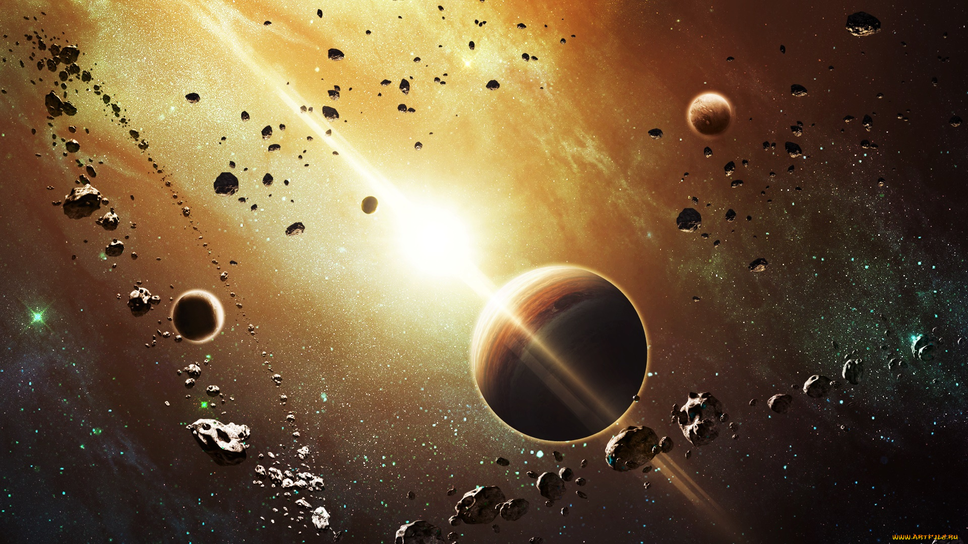 космос, арт, планеты, галактика, вселенная, звезды