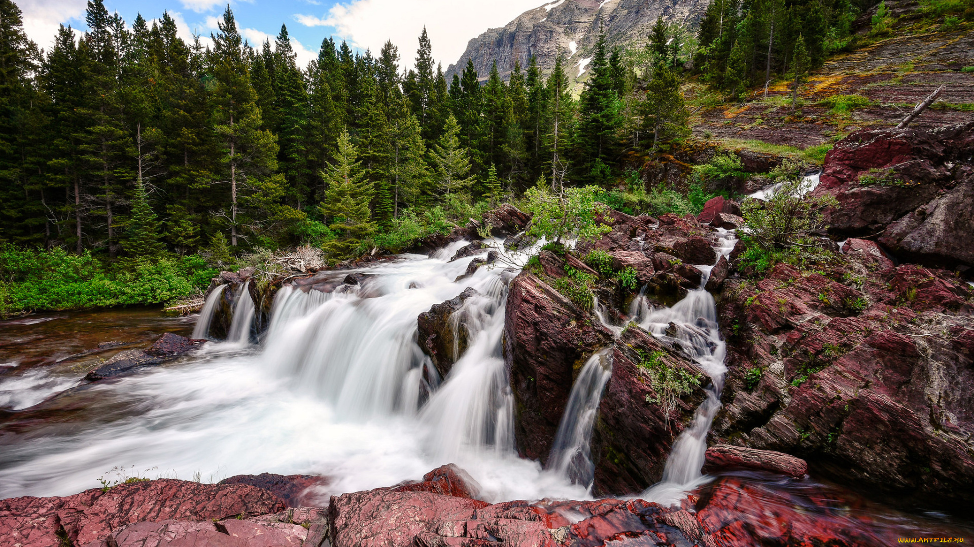 природа, водопады, лес, река, водопад