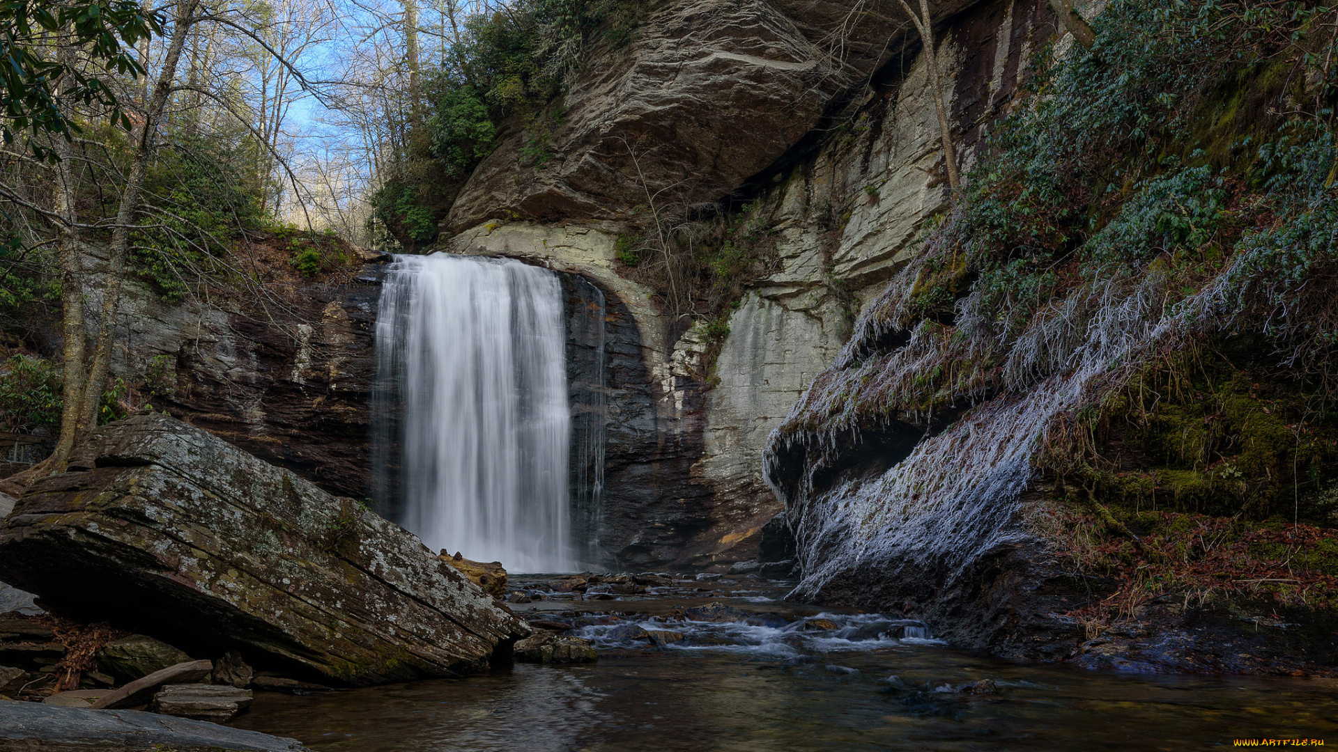природа, водопады, лес, река, водопад