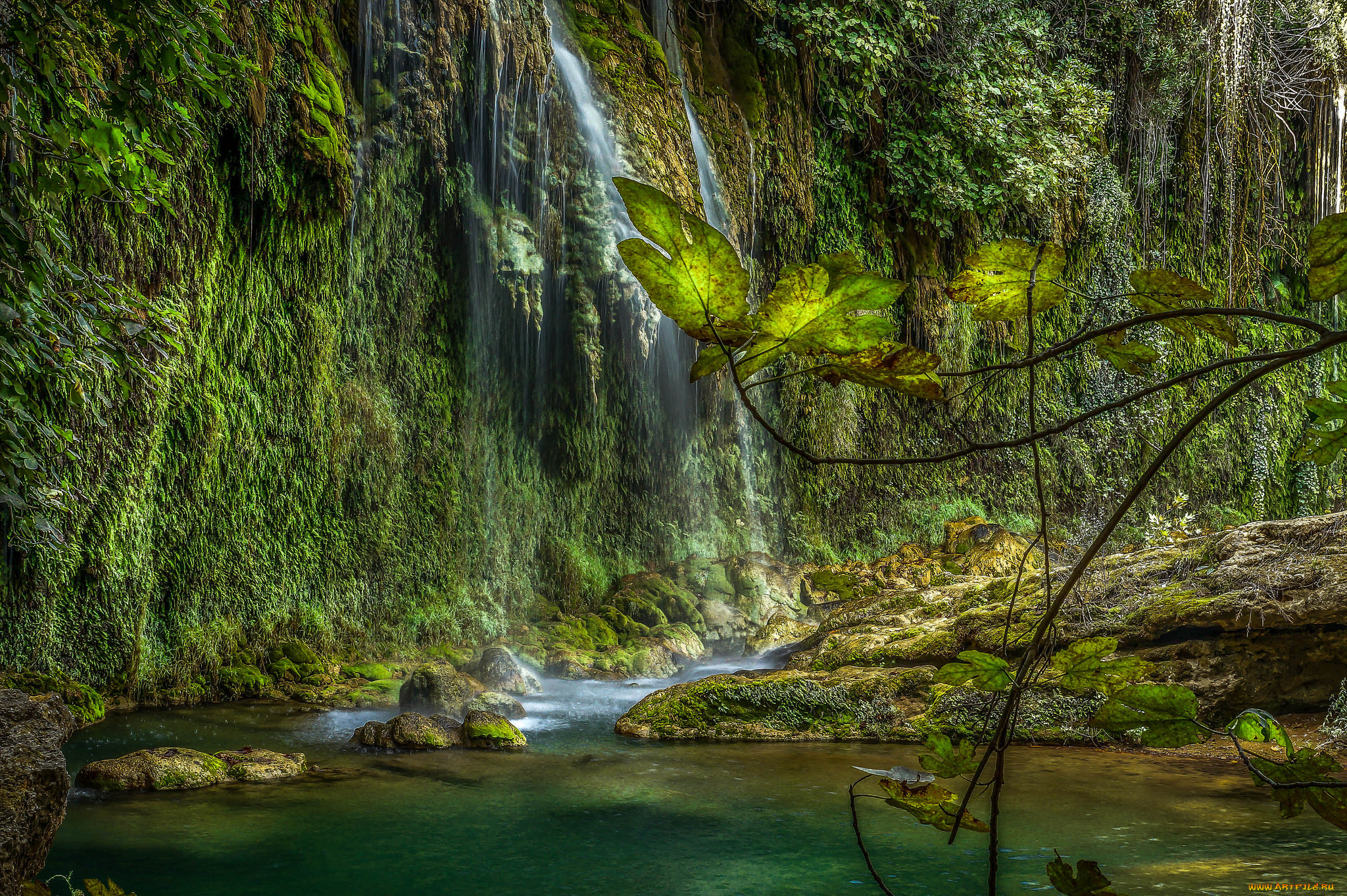 природа, водопады, лес, река, водопад