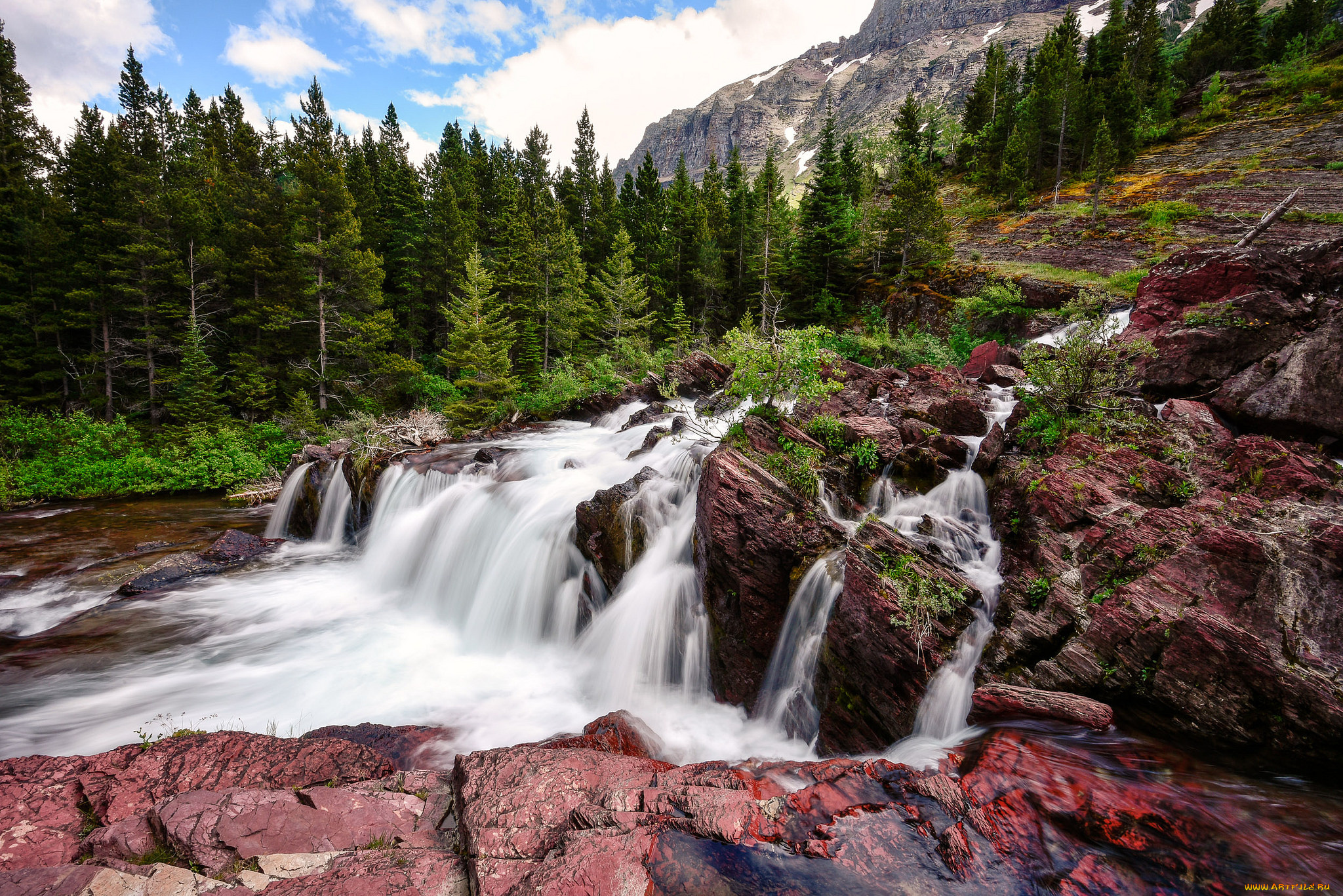 природа, водопады, лес, река, водопад