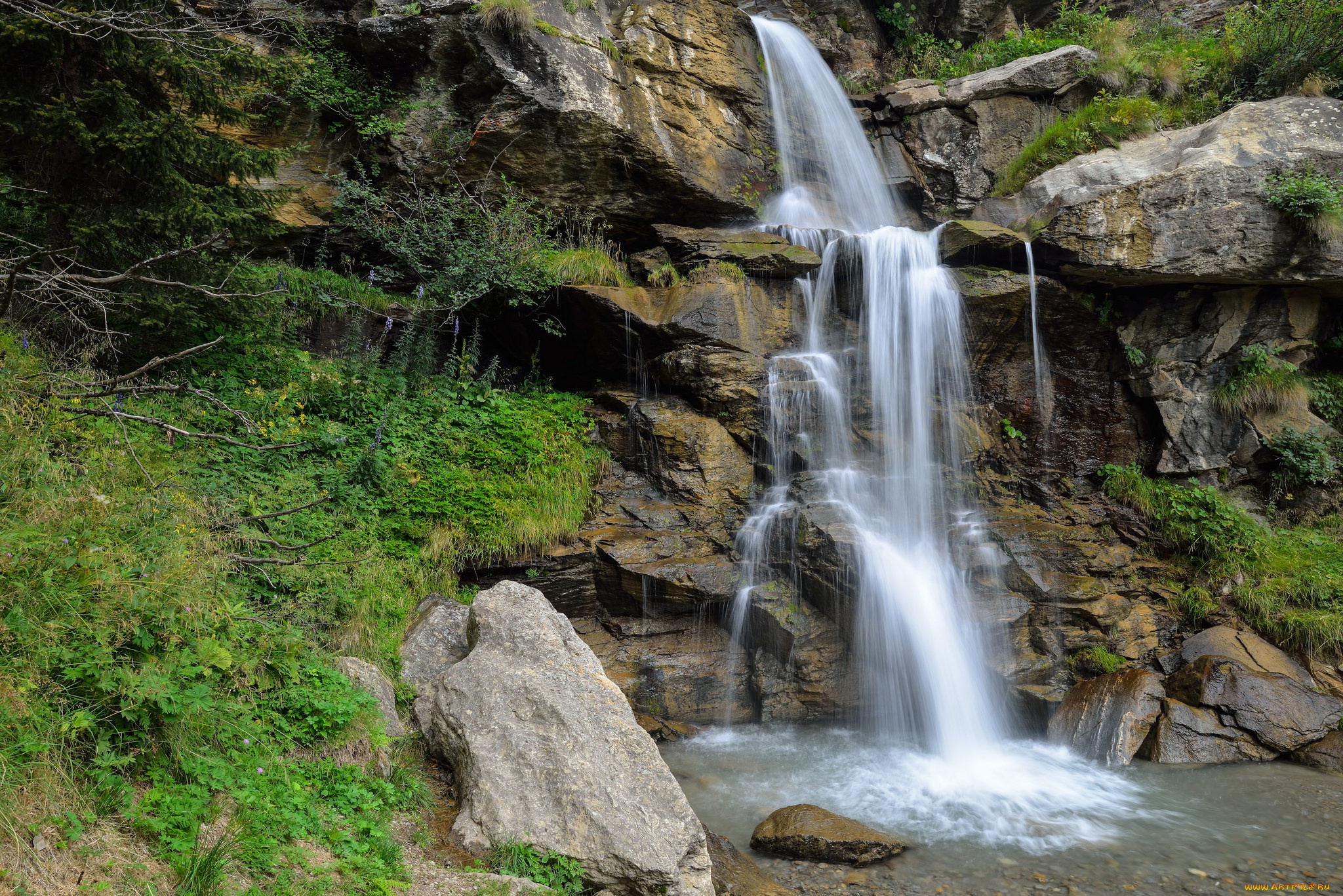 природа, водопады, лес, река, водопад