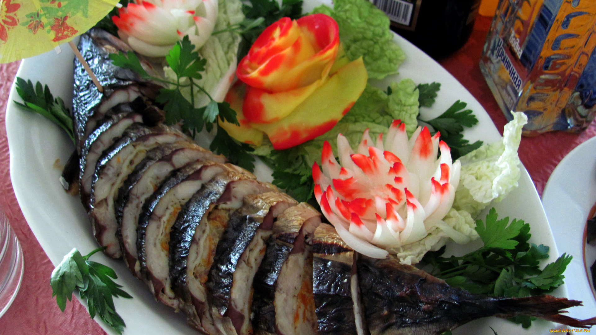 еда, рыбные, блюда, , с, морепродуктами, скумбрия, фаршированная