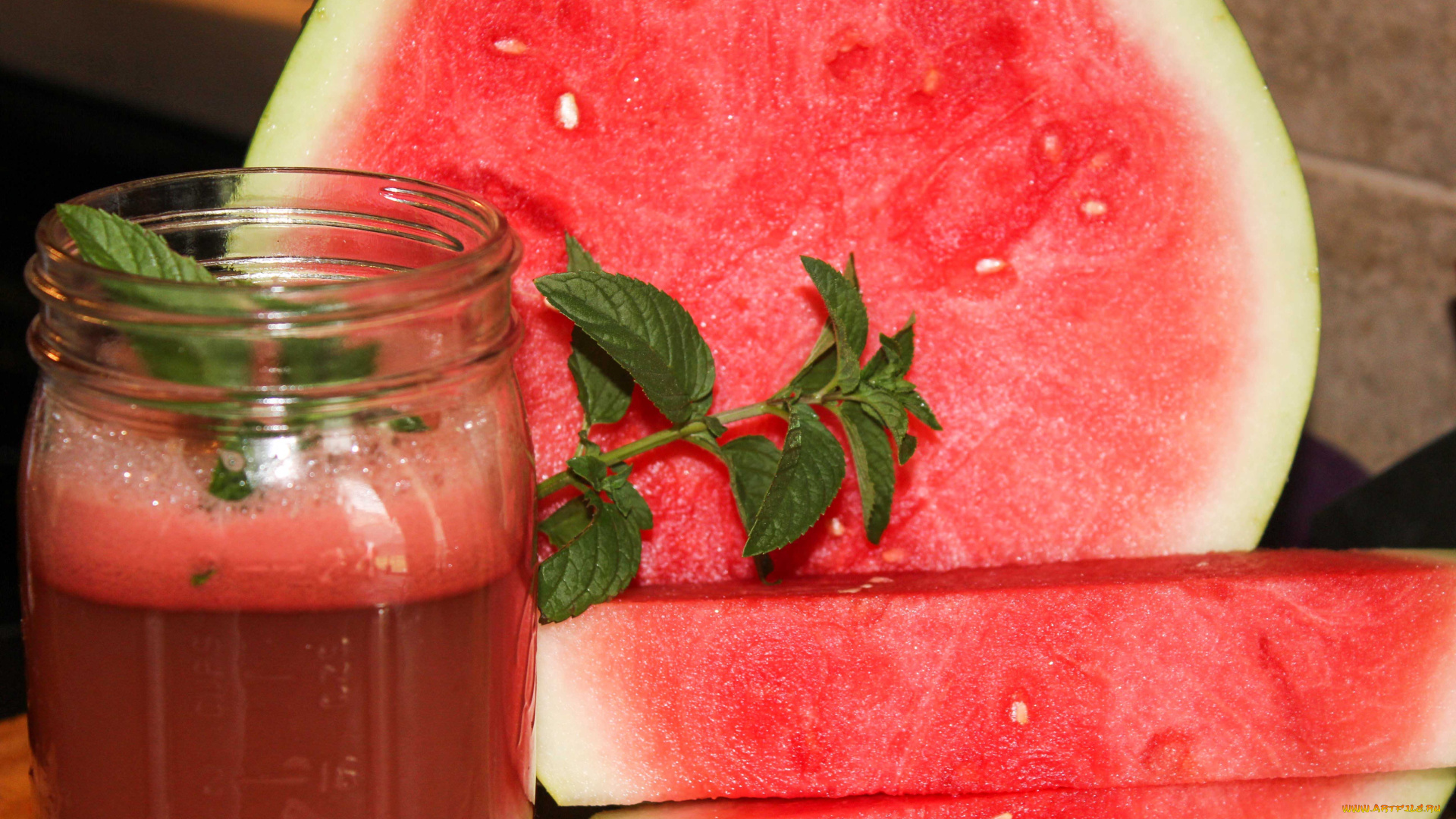 еда, арбуз, сок, мята