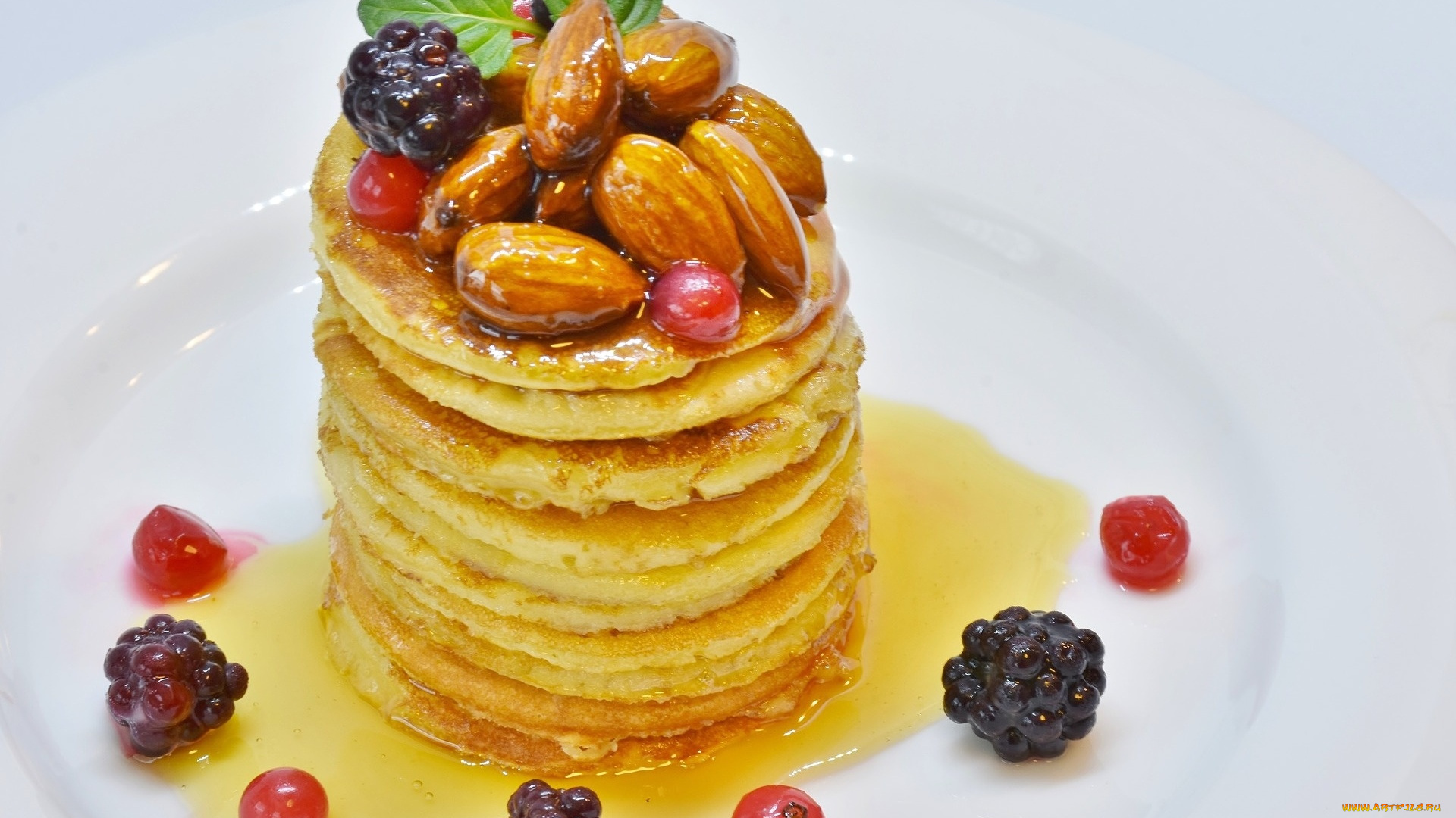 еда, блины, , оладьи, ежевика, орехи, мед