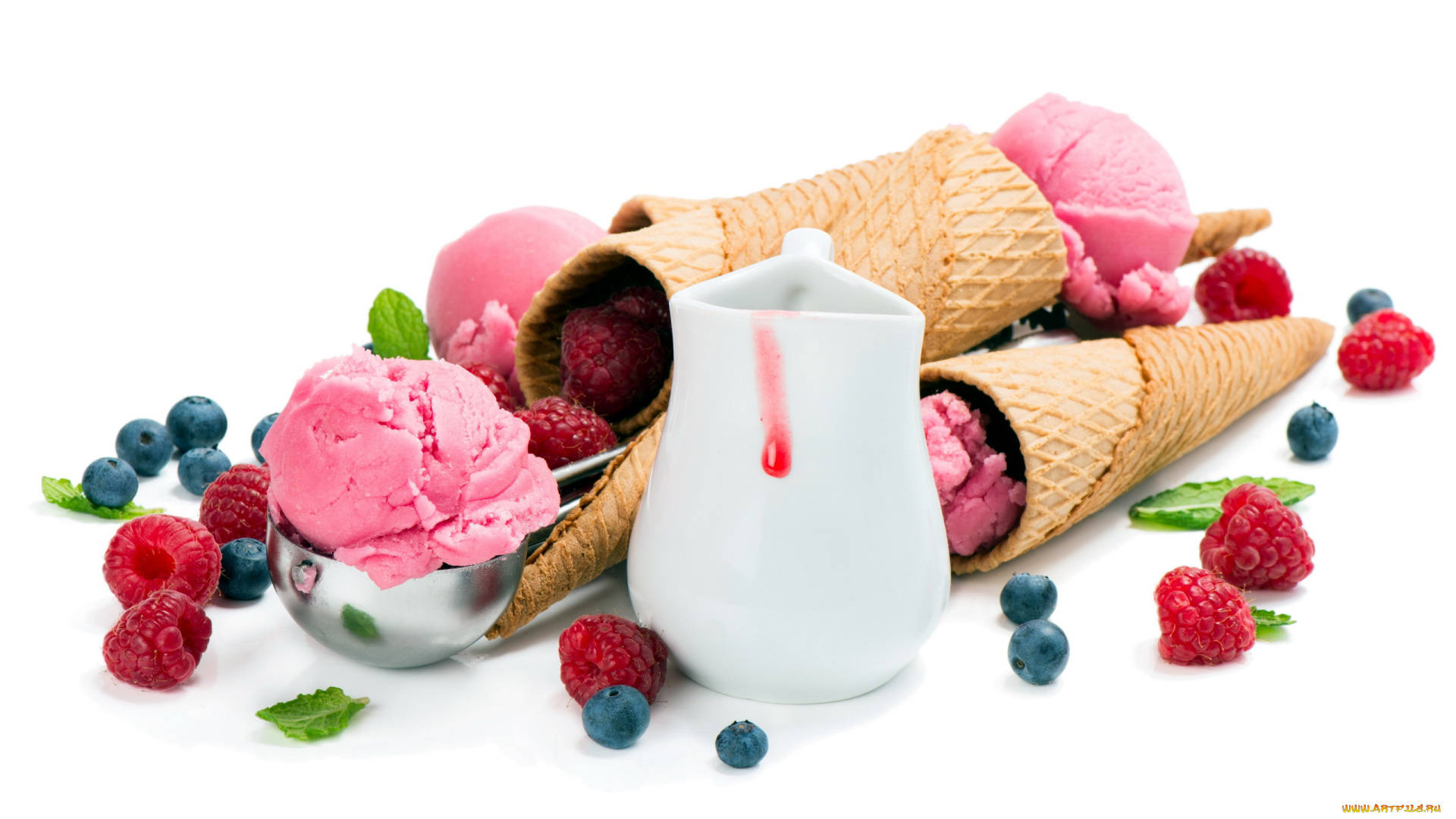 еда, мороженое, , десерты, вафельный, мята, малина, рожок