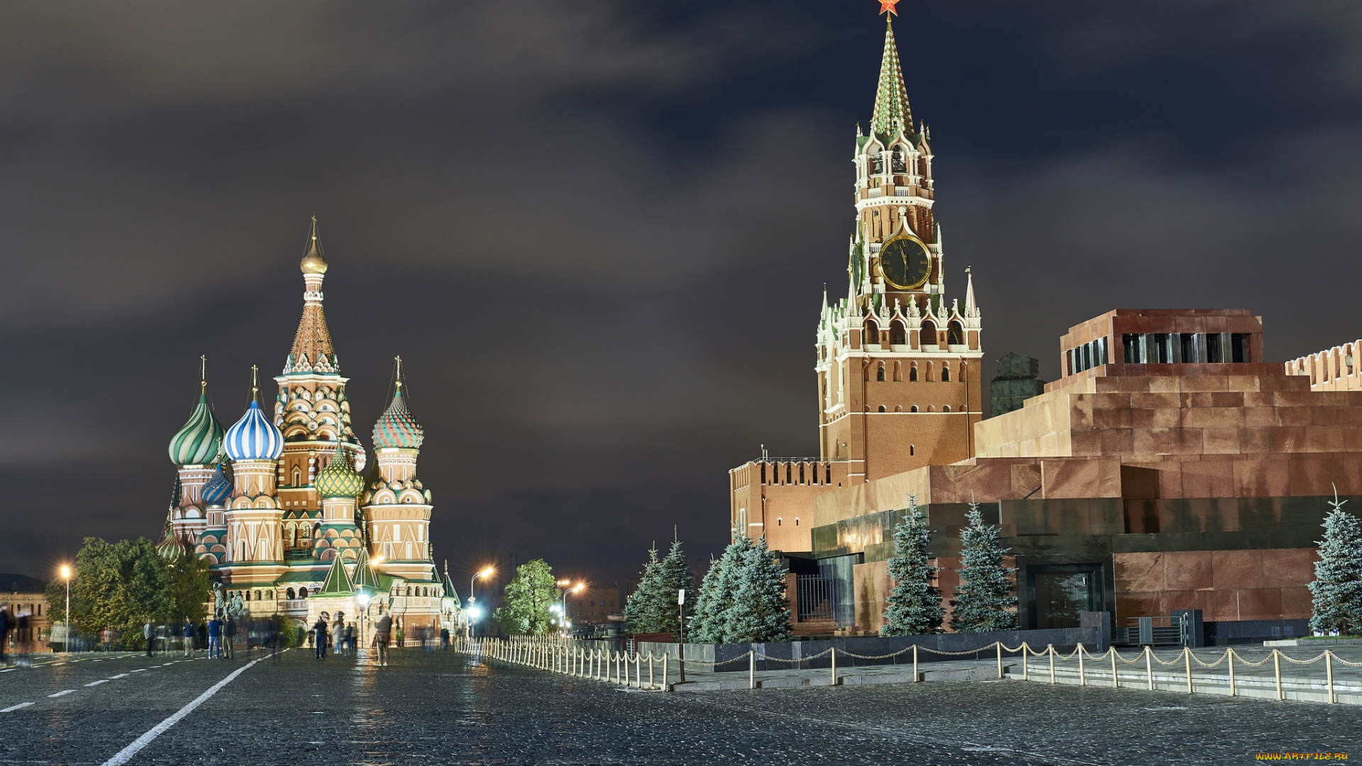 города, москва, , россия, ночь, город, красна, площадь, ночная, москва, пейзаж