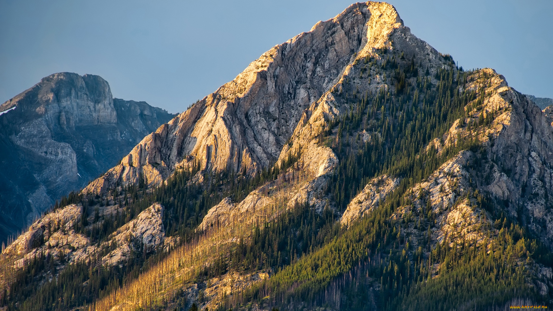 природа, горы, камни, канада, скалы, небо, солнце, лес, banff, national, park, альберта, деревья, банф