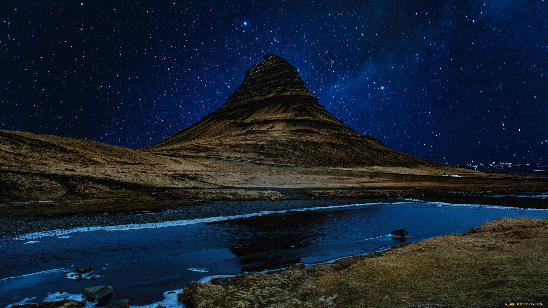 природа, пейзажи, звезды, гора, река, ночь