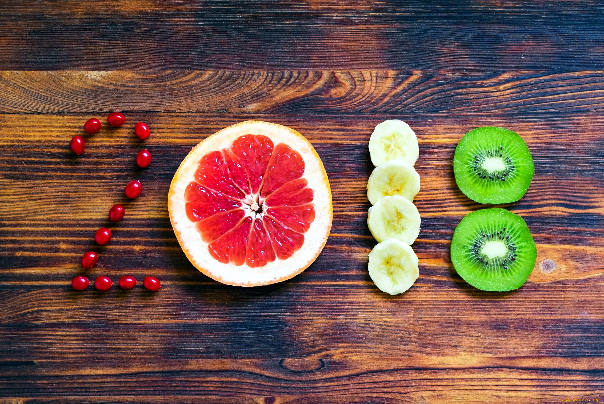 еда, фрукты, , ягоды, банан, киви, клюква