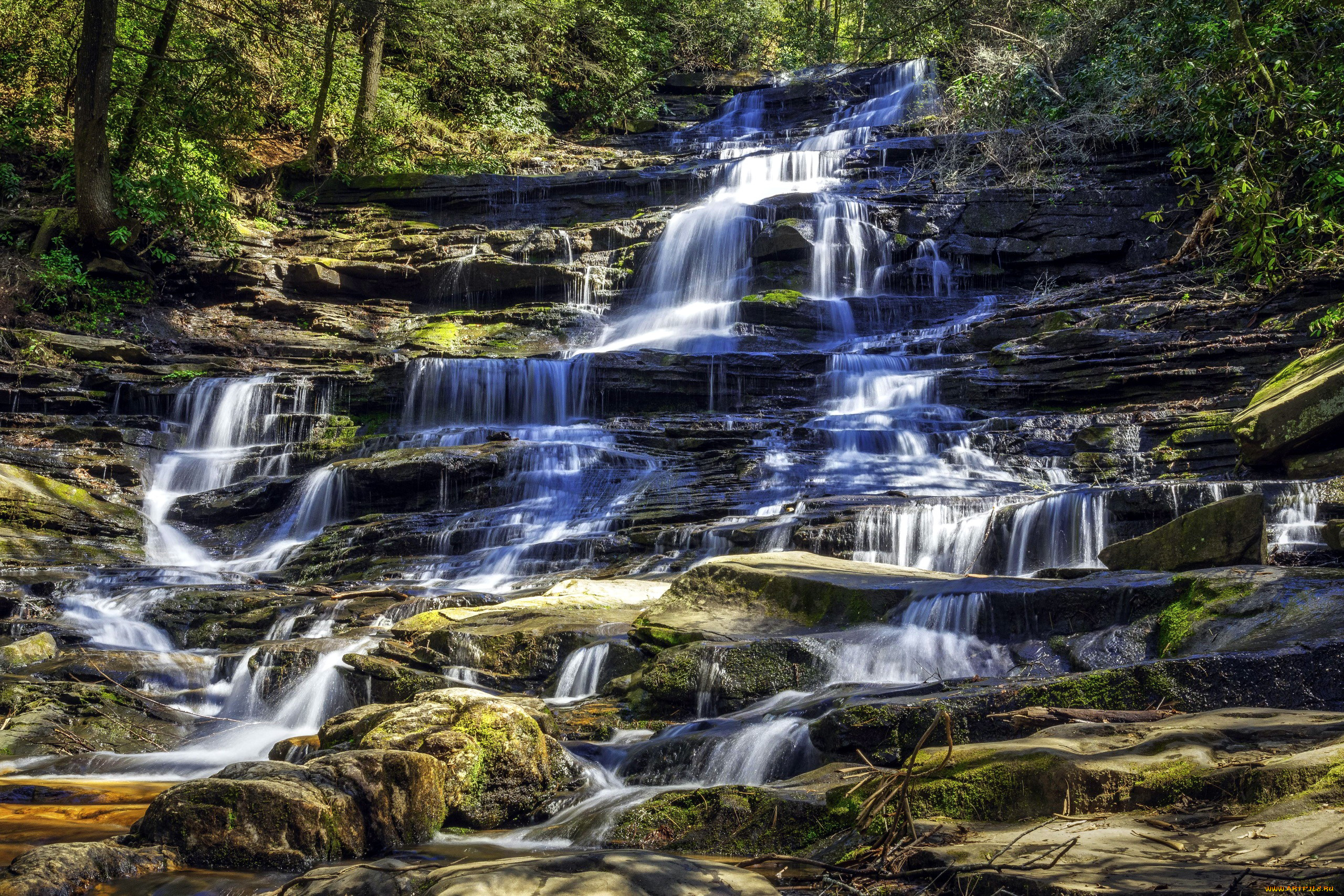 природа, водопады, вода, водопад, поток