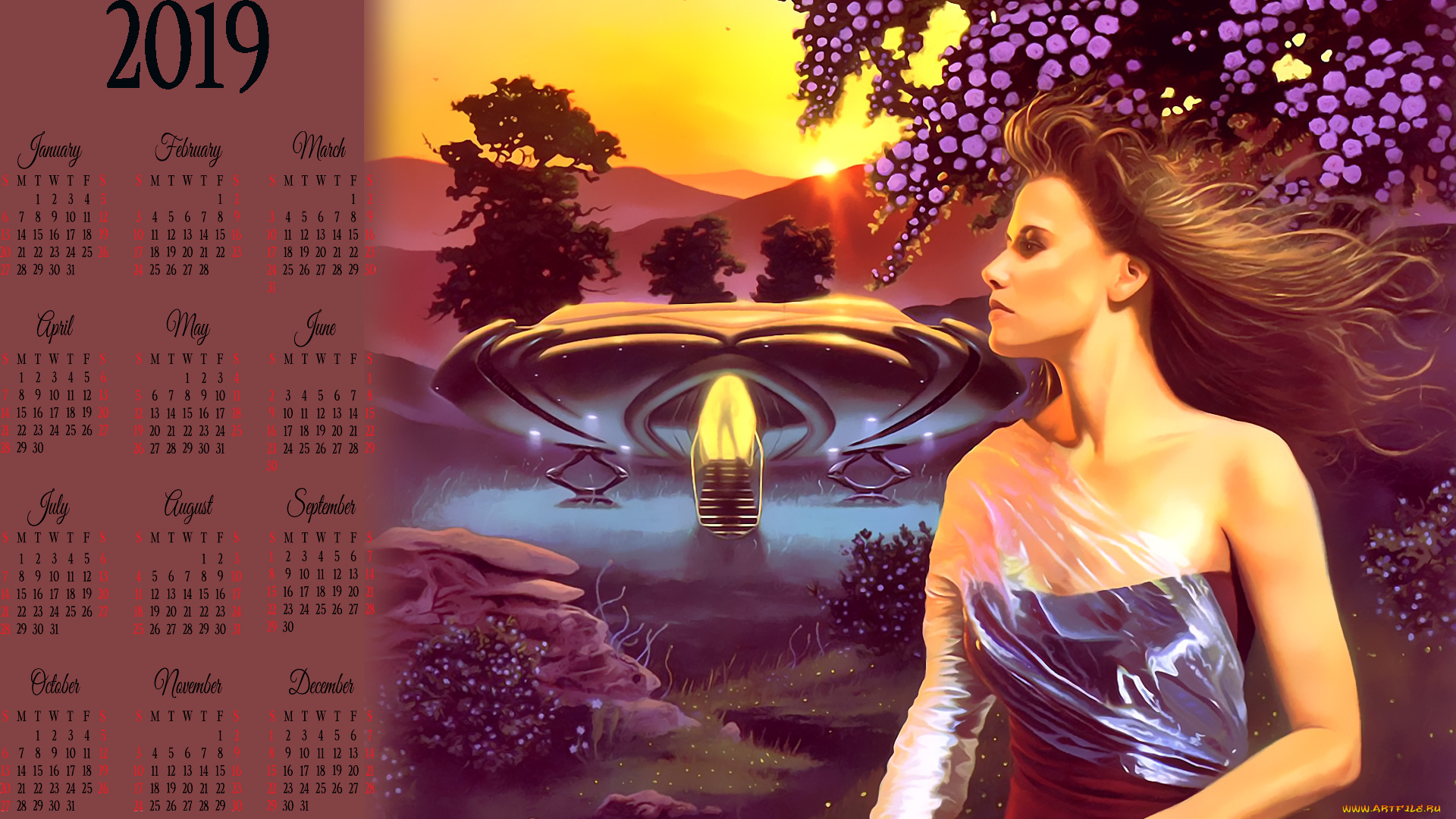 календари, фэнтези, девушка, природа, профиль