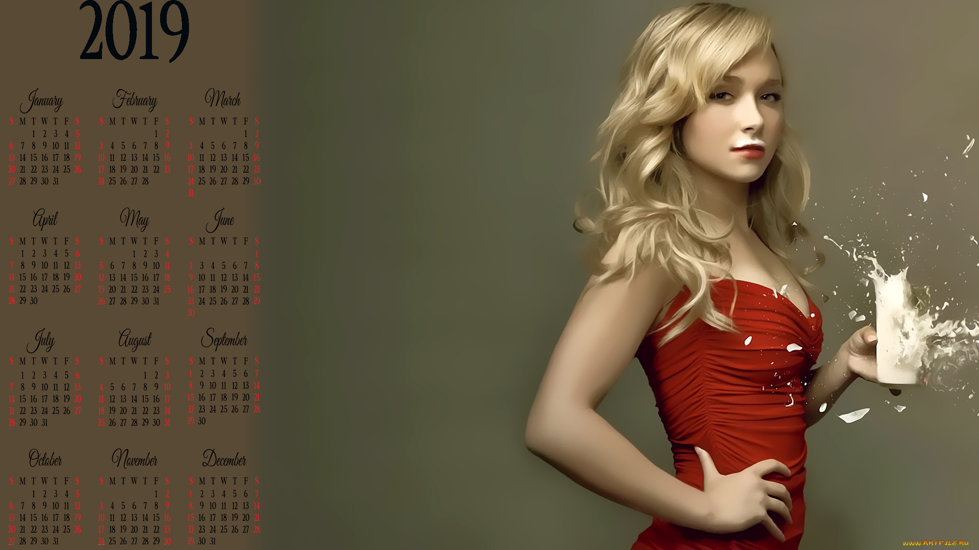 календари, компьютерный, дизайн, девушка, взгляд, брызги, осколки