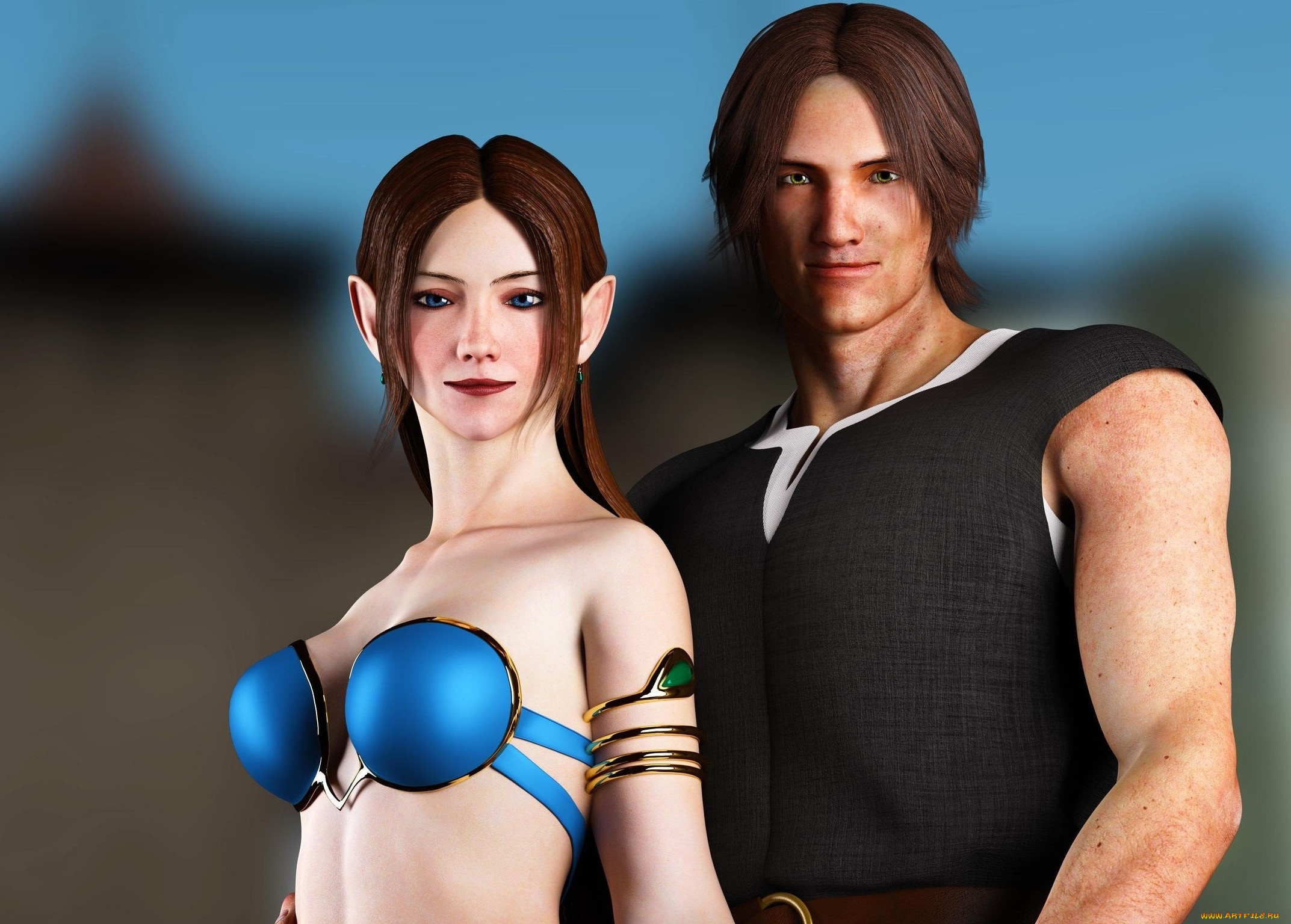 3д, графика, эльфы, , elves, эльфийка, фон, взгляд