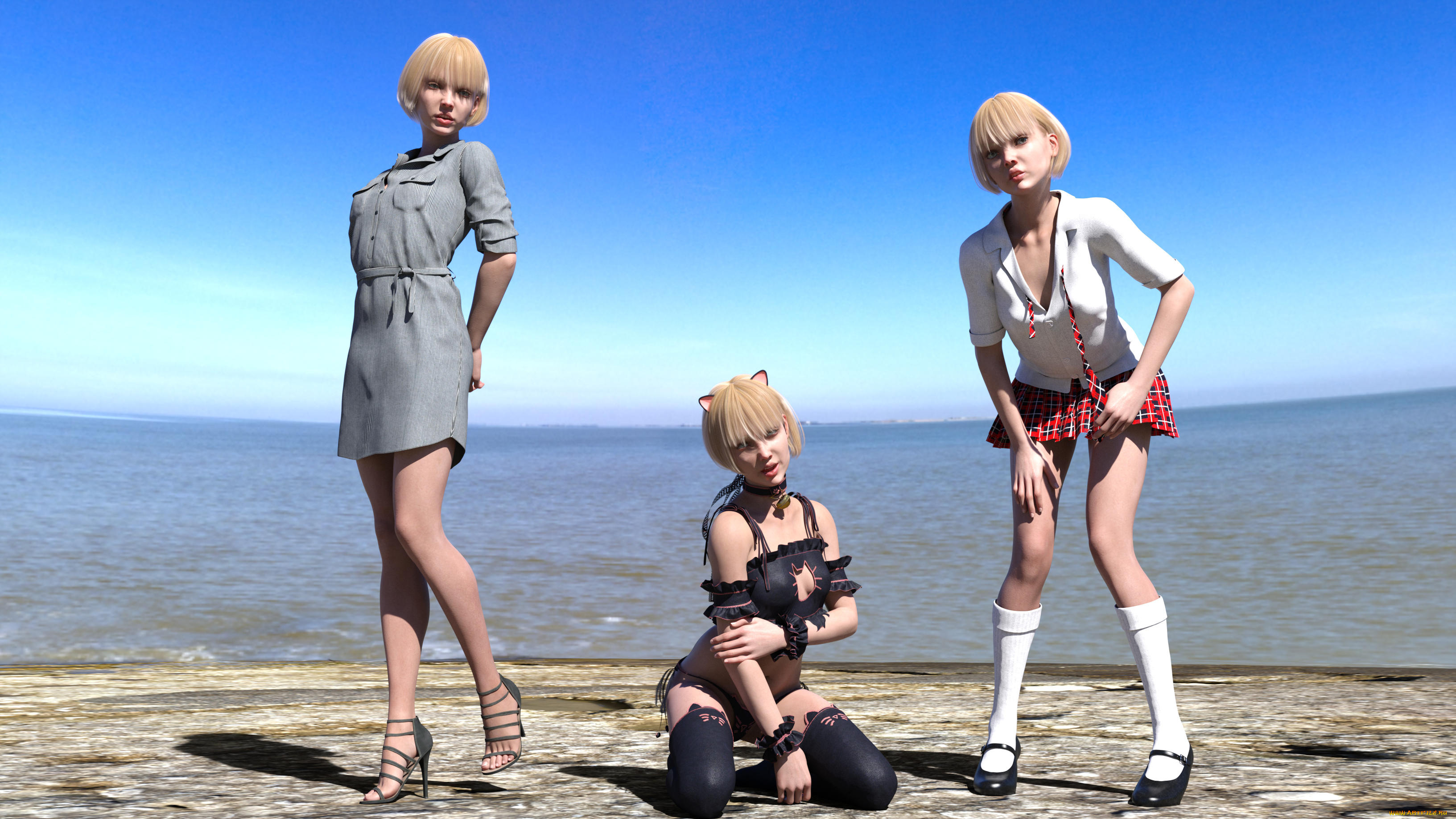 3д, графика, люди, , people, девушки, взгляд, фон