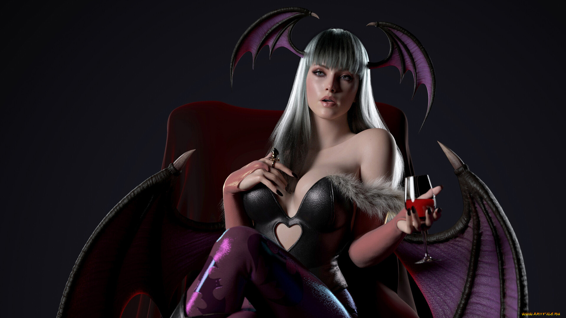 3д, графика, существа, , creatures, девушка, рога, бокал, крылья