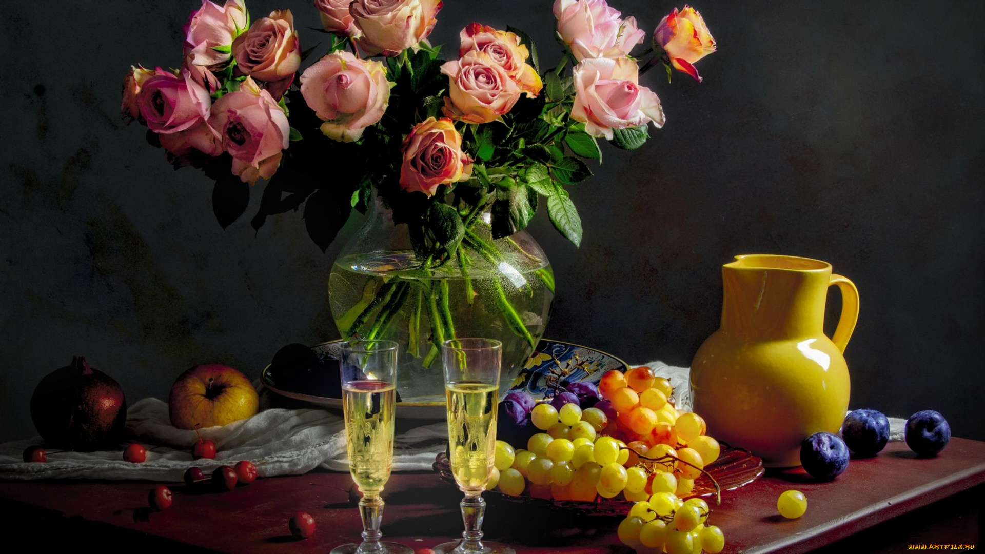 еда, натюрморт, фрукты, ягоды, букет