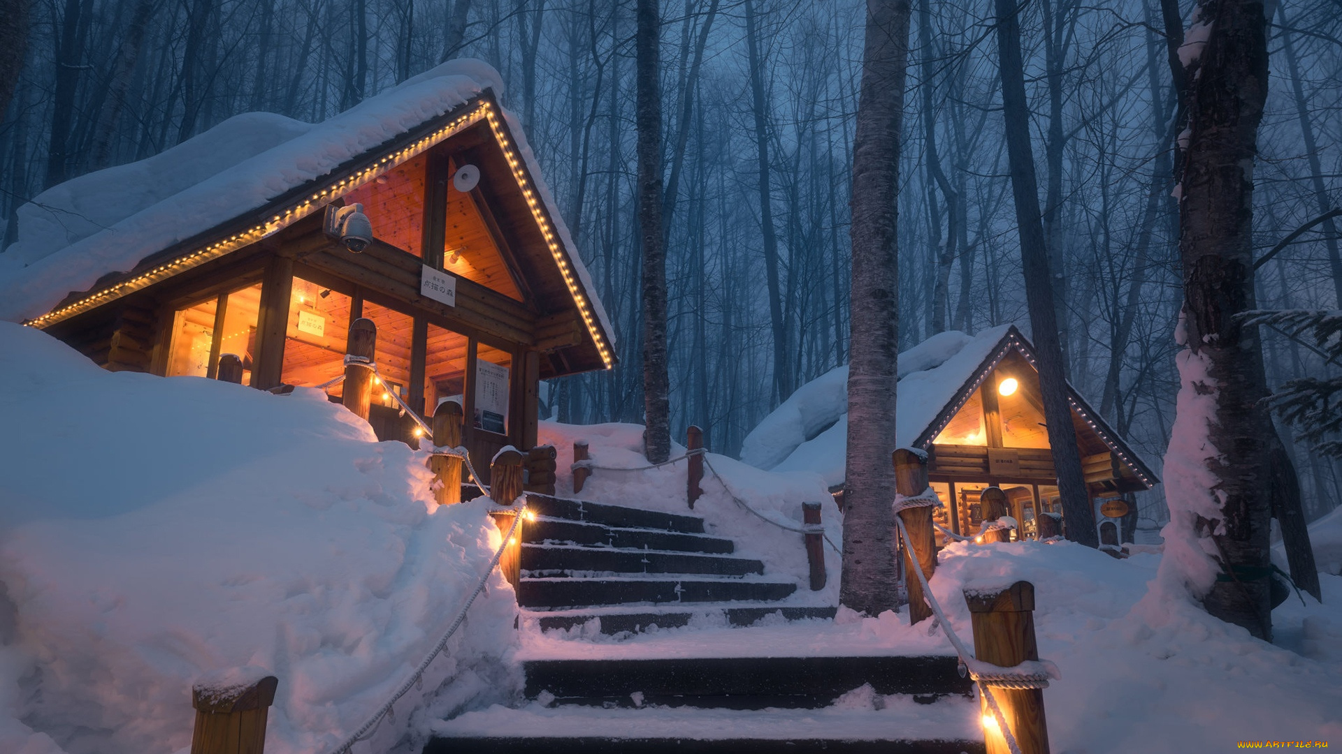 города, -, здания, , дома, хоккайдо, япония, снег, зима