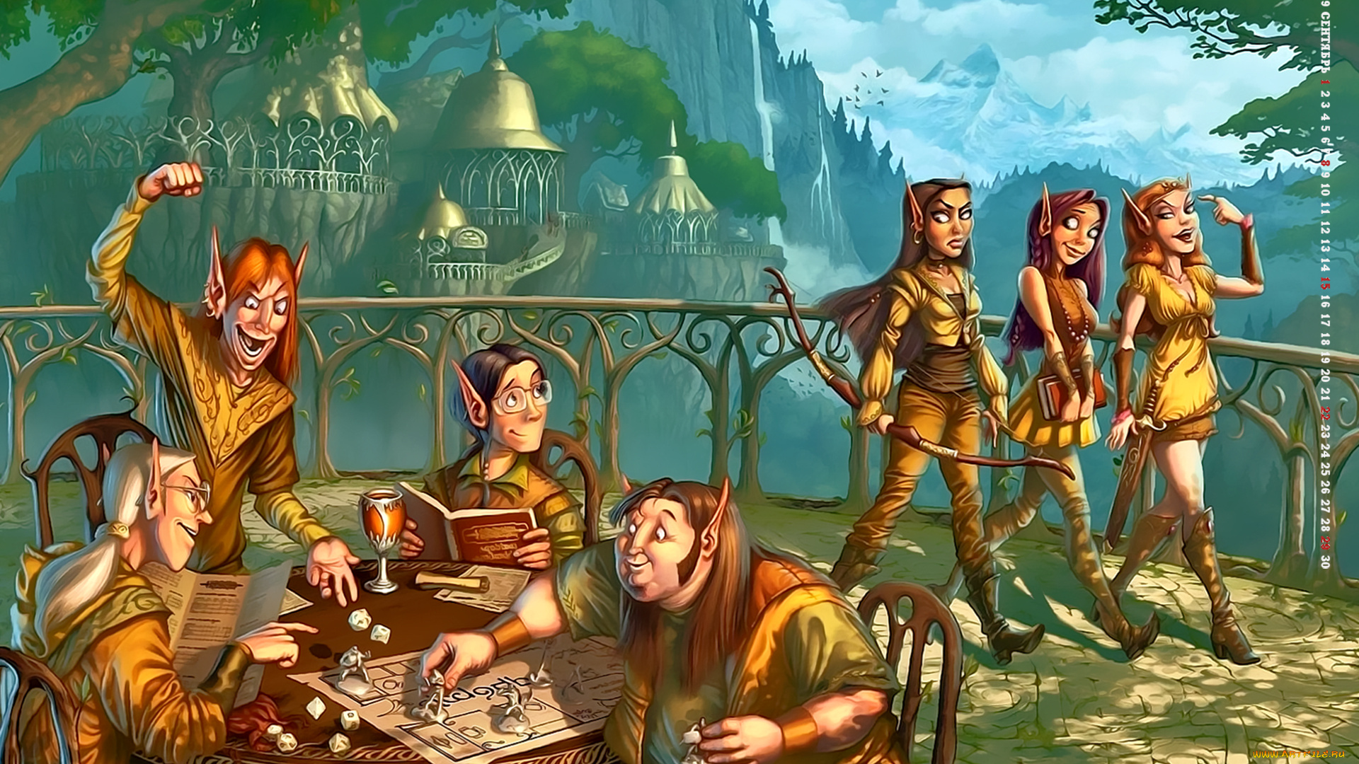 календари, фэнтези, 2019, calendar, стол, игра, девушка, город, существо, мужчина