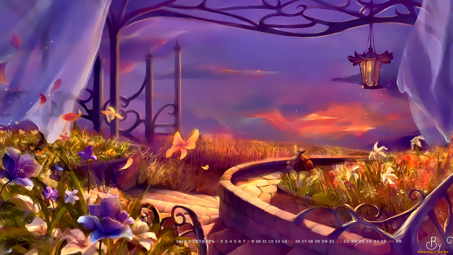 календари, фэнтези, цветы, природа, фонарь, calendar, 2019