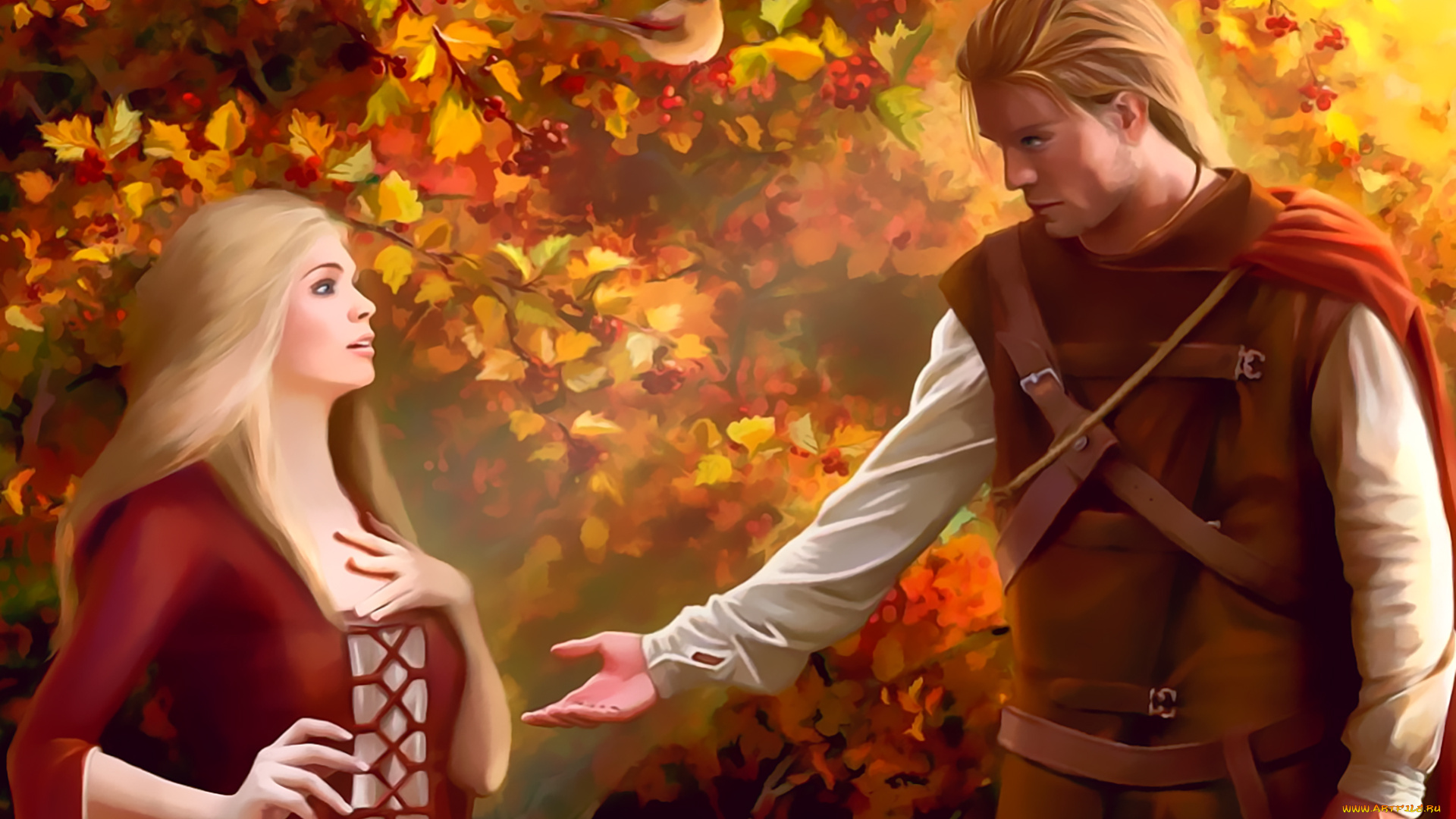 календари, фэнтези, девушка, осень, 2019, calendar, природа, женщина, мужчина, листья