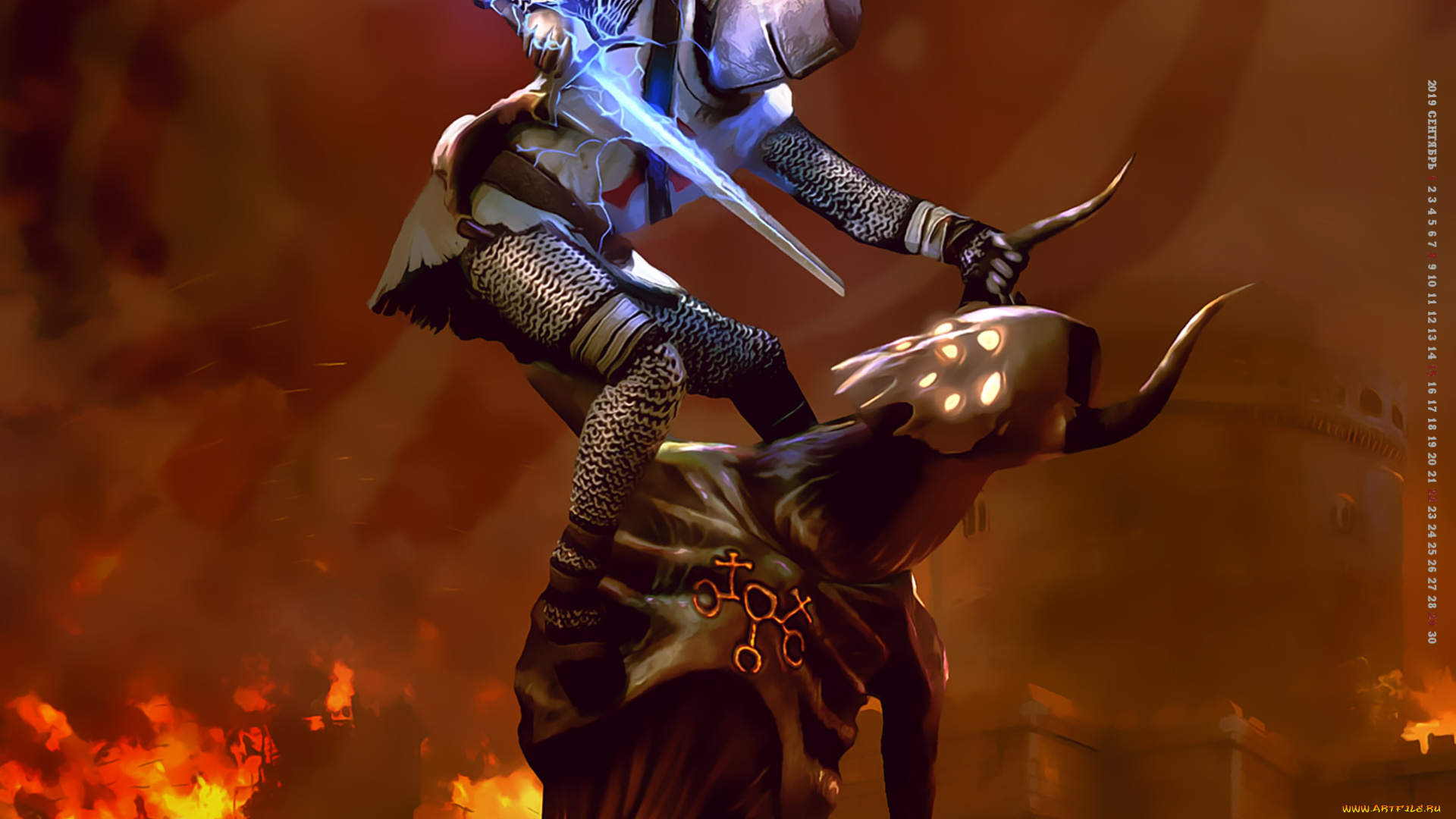 календари, фэнтези, шлем, рога, нежить, воин, 2019, calendar, оружие